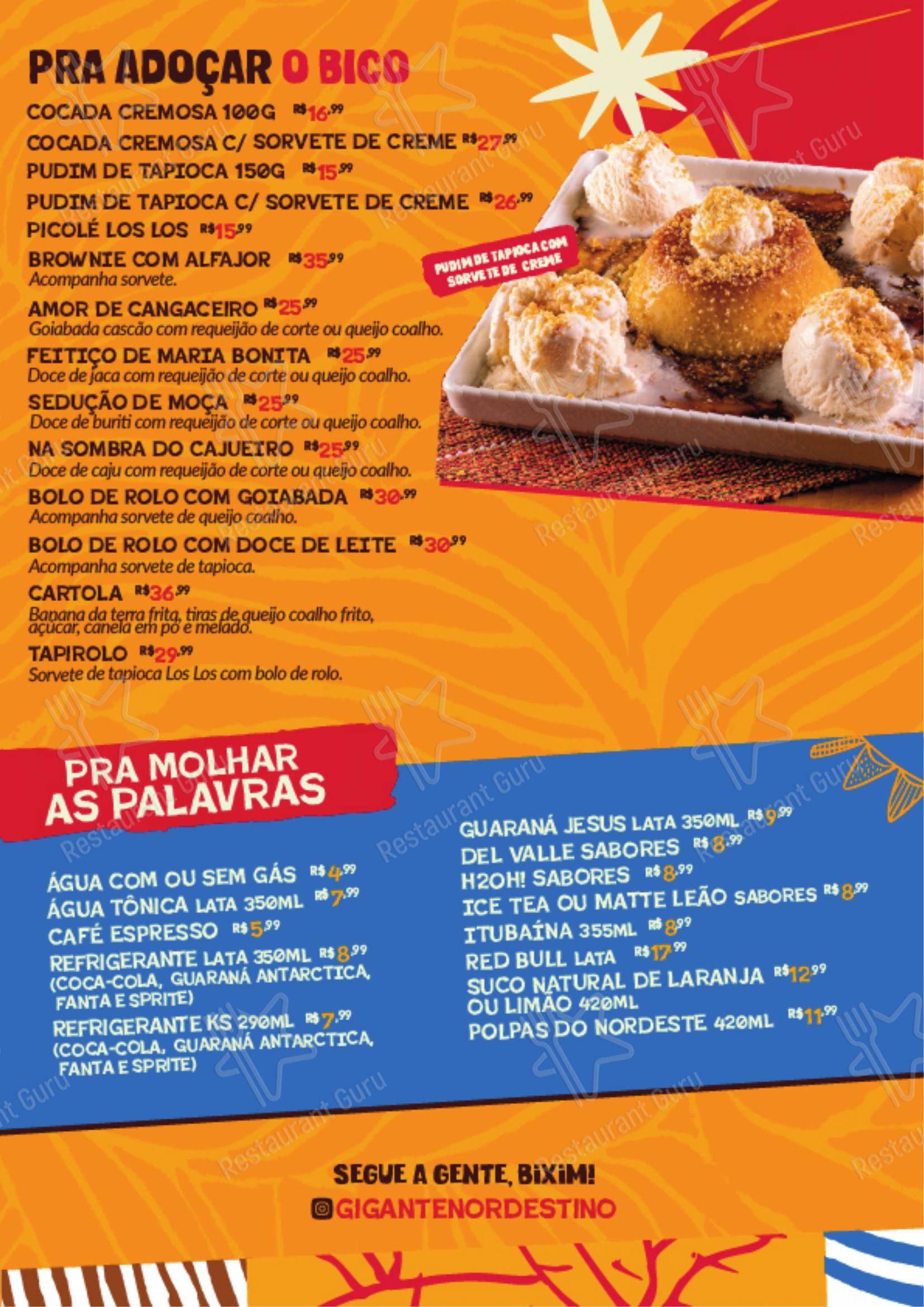 Menu bar para Gigante Nordestino restaurante