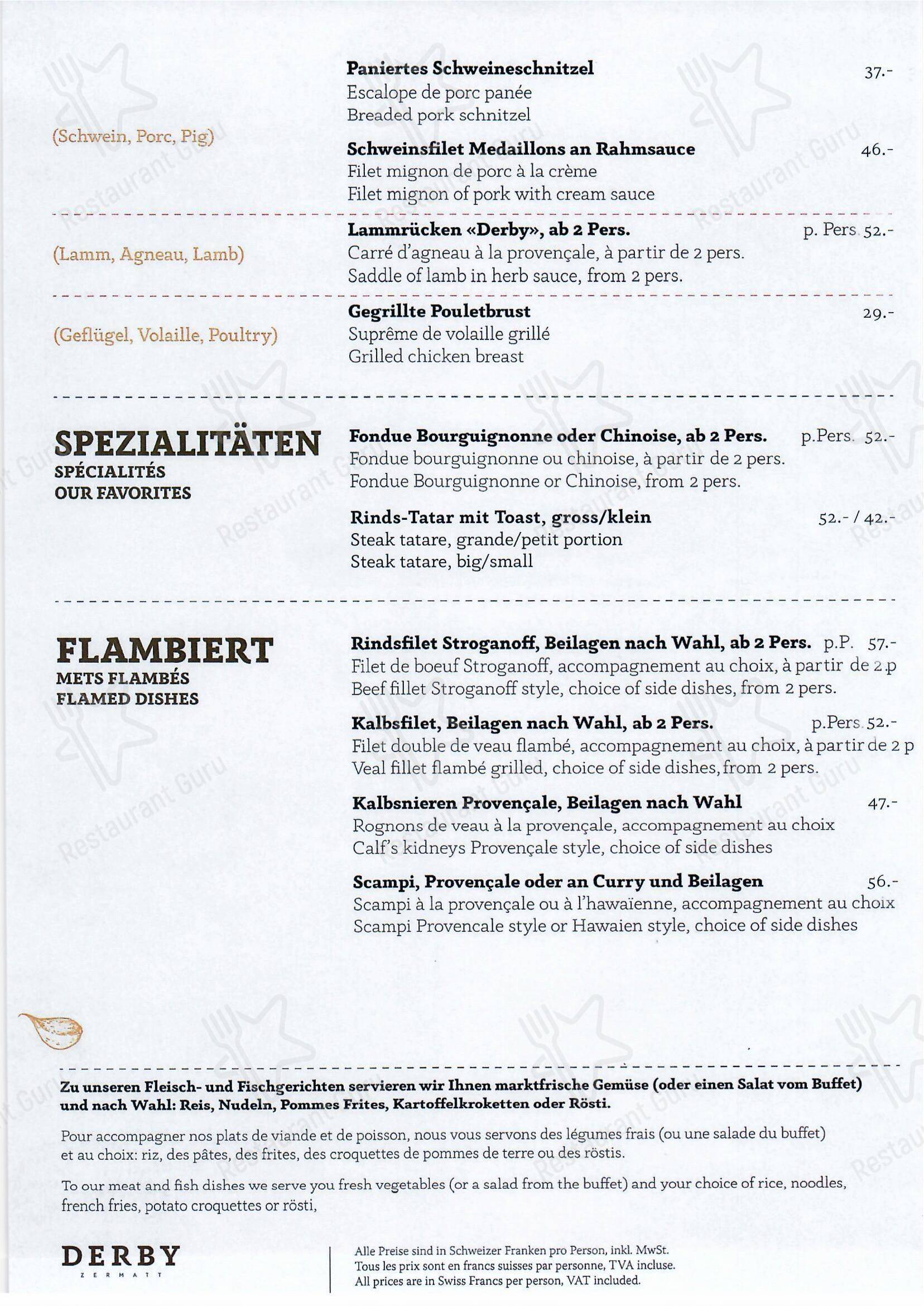 Menu di Hotel Restaurant Derby - Menu