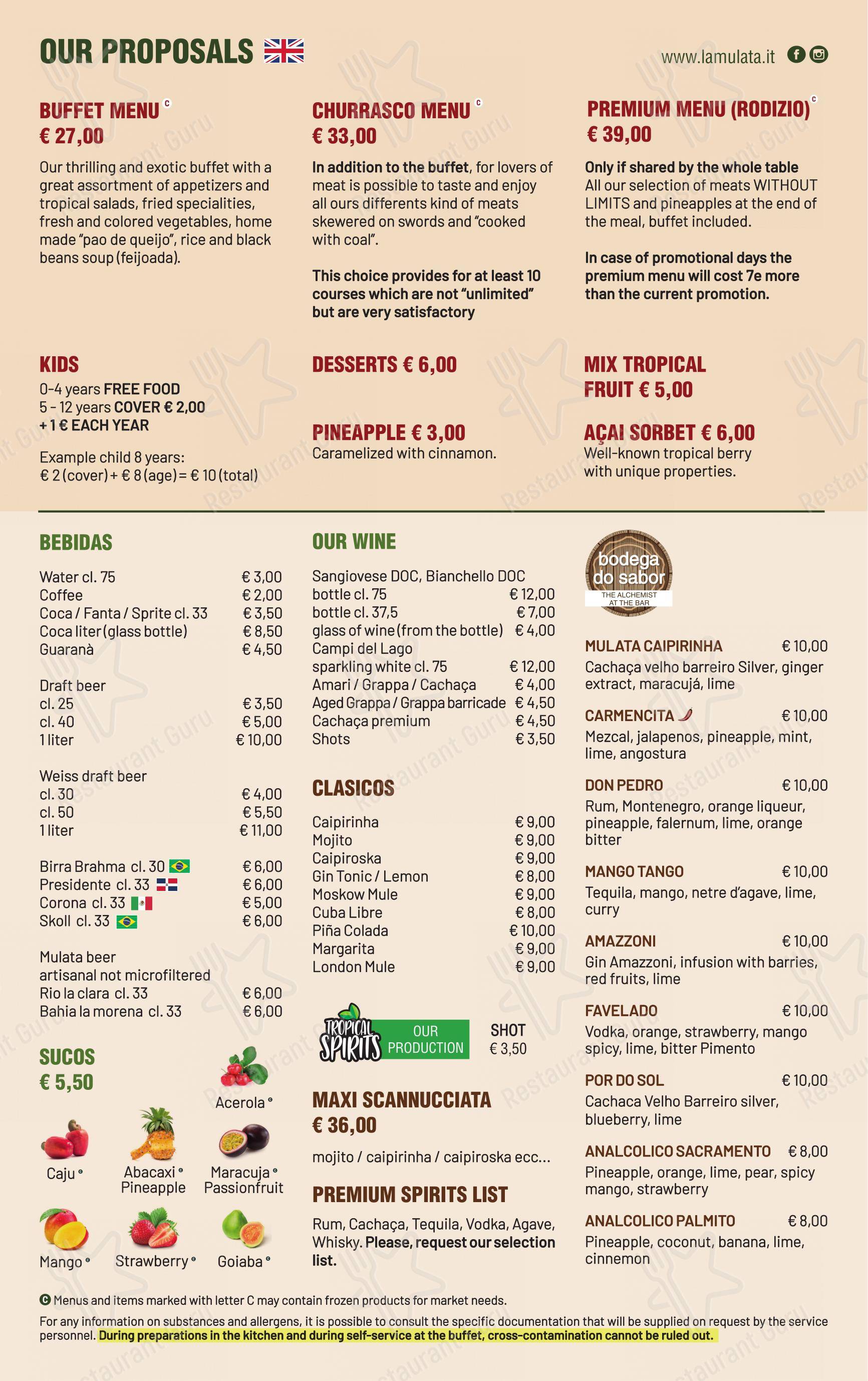 La Mulata Padova in Rubano - Menu