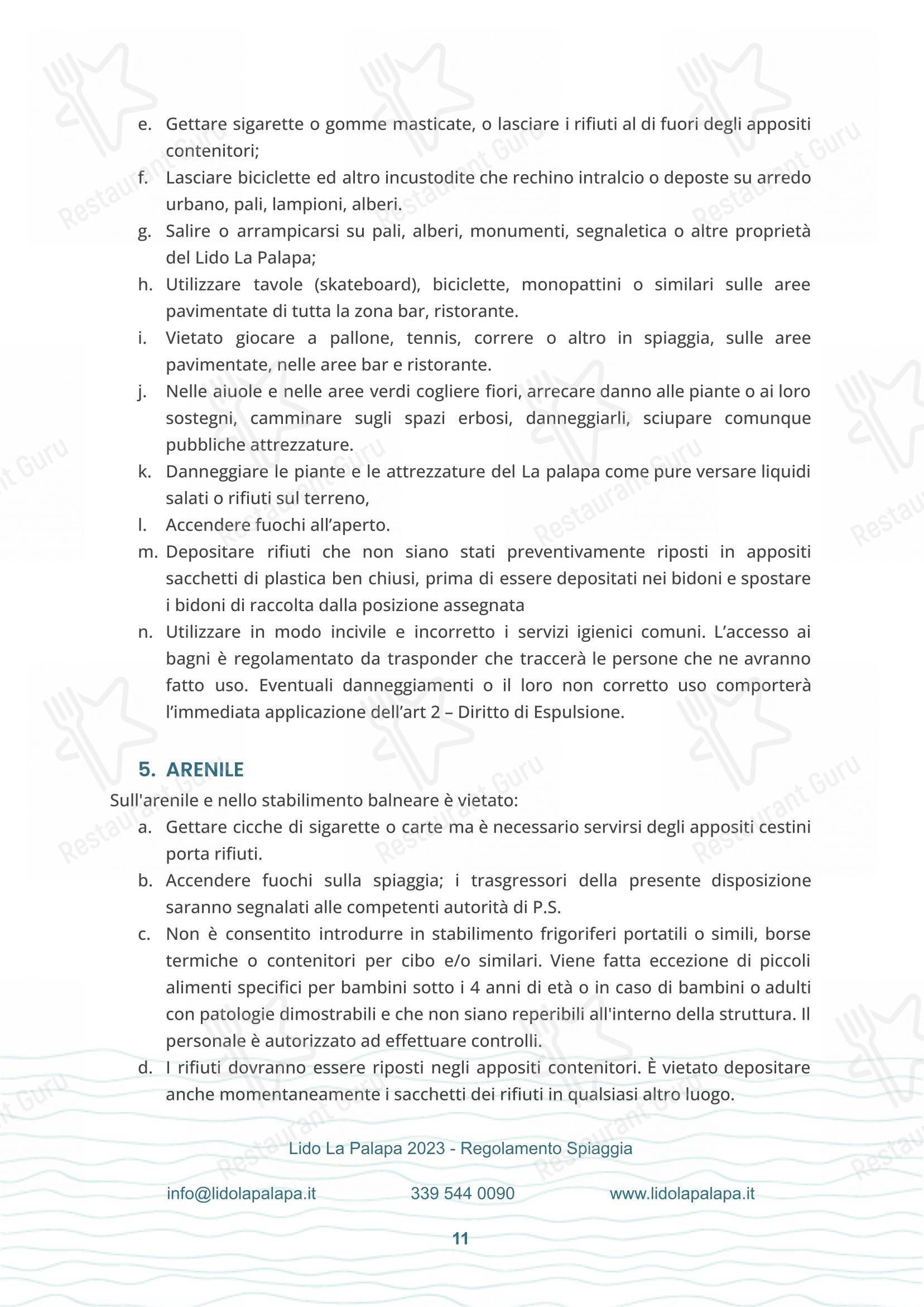 La Palapa in Montepaone Lido - Menu