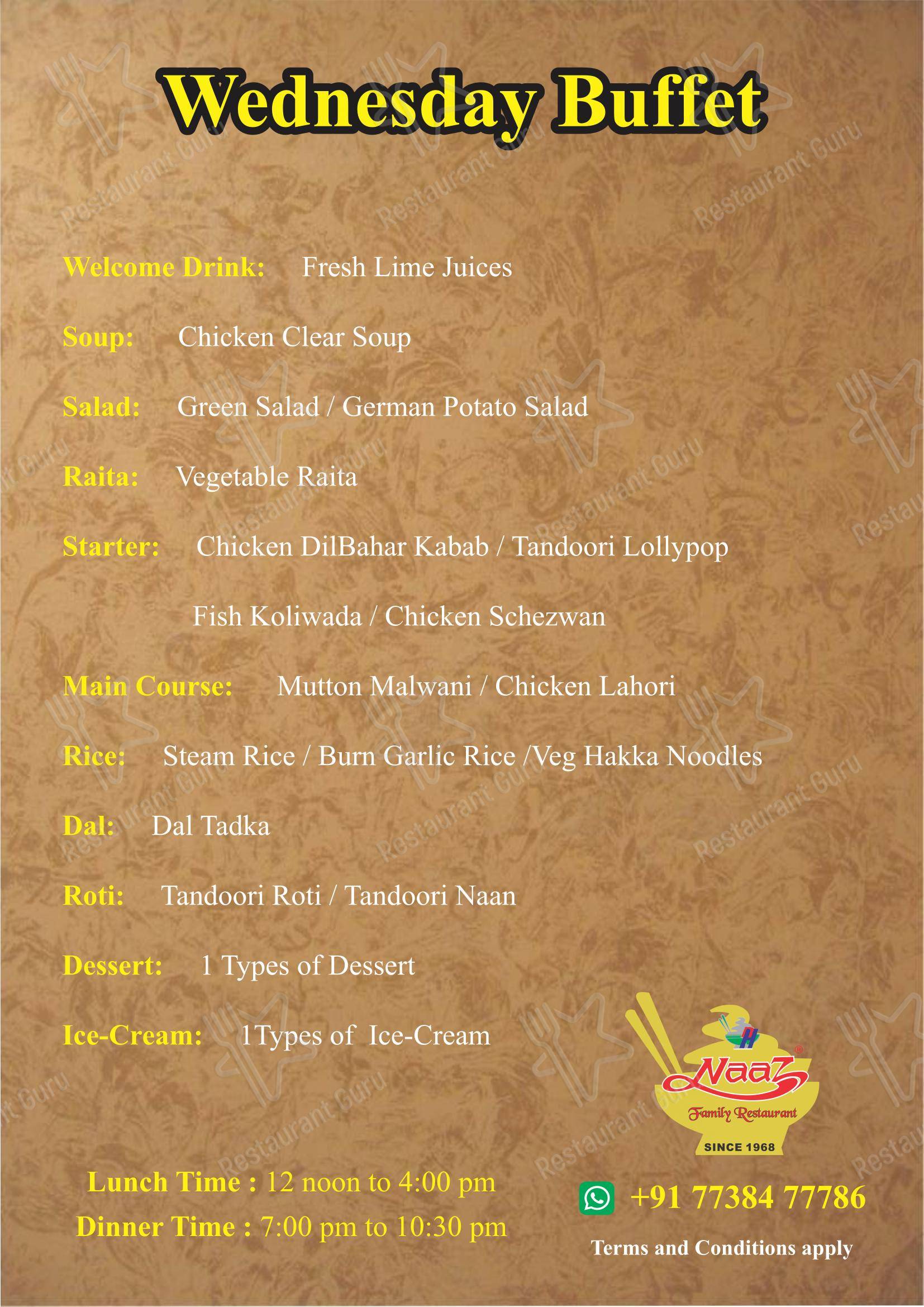 Naaz Hotel Family Restaurant - Menu