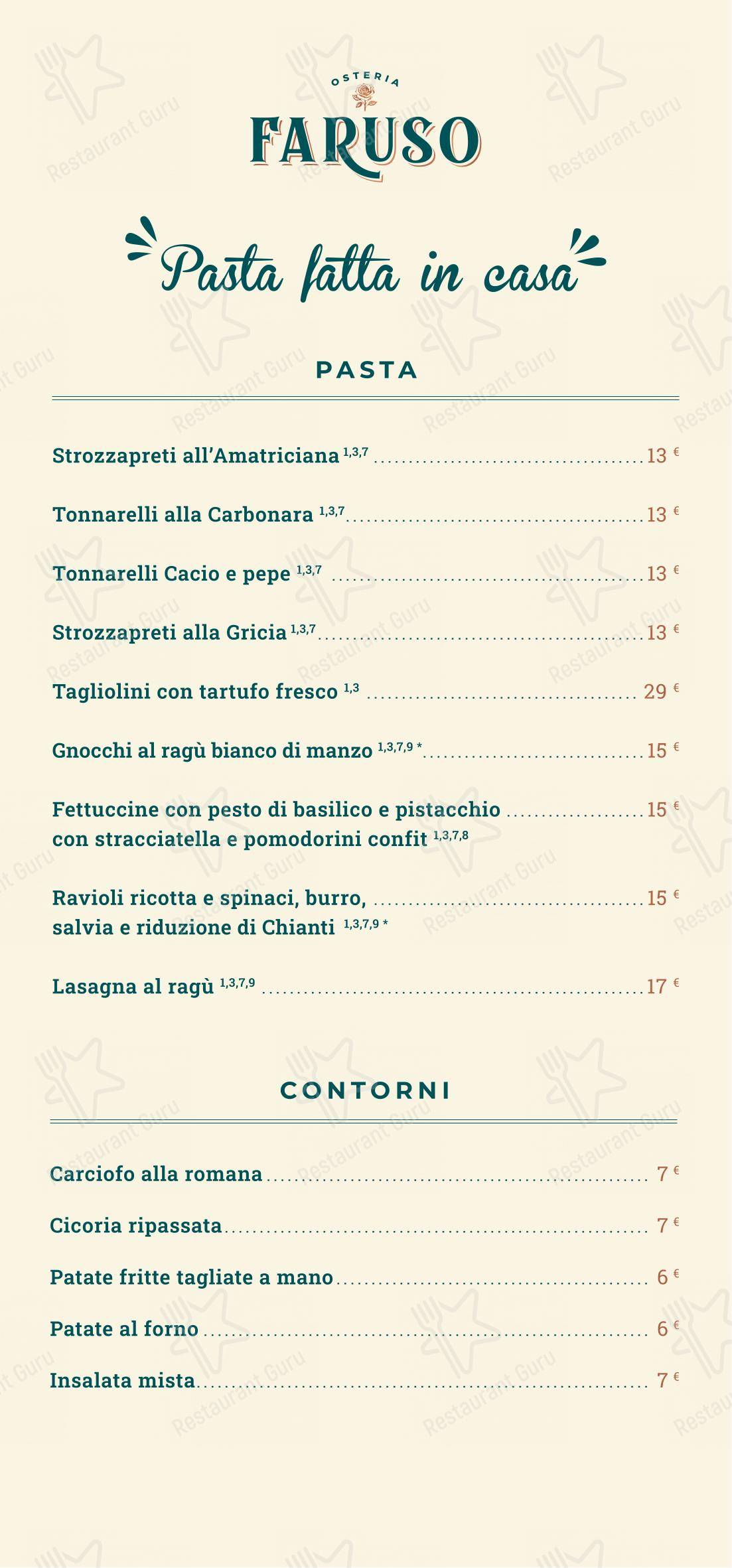 菜单 per OSTERIA FARUSO in Roma