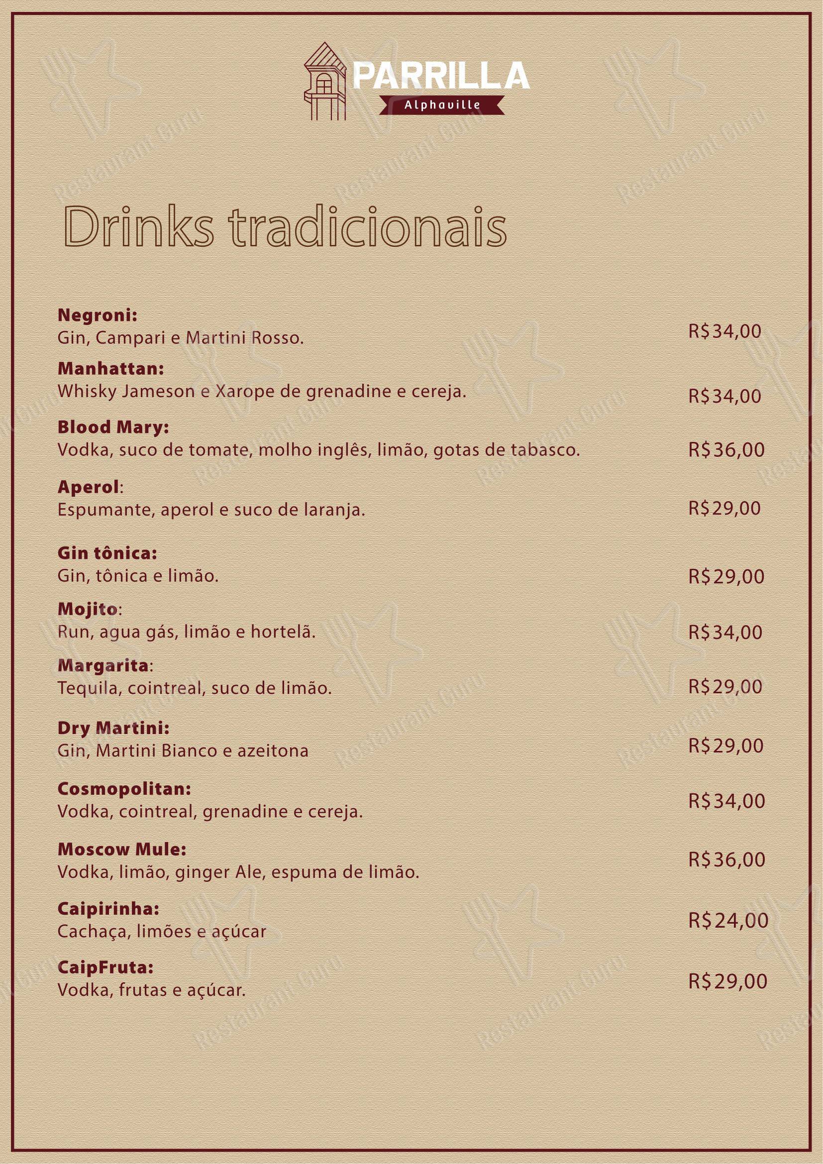 Menu bar para Parrilla Alphaville em Nova Lima