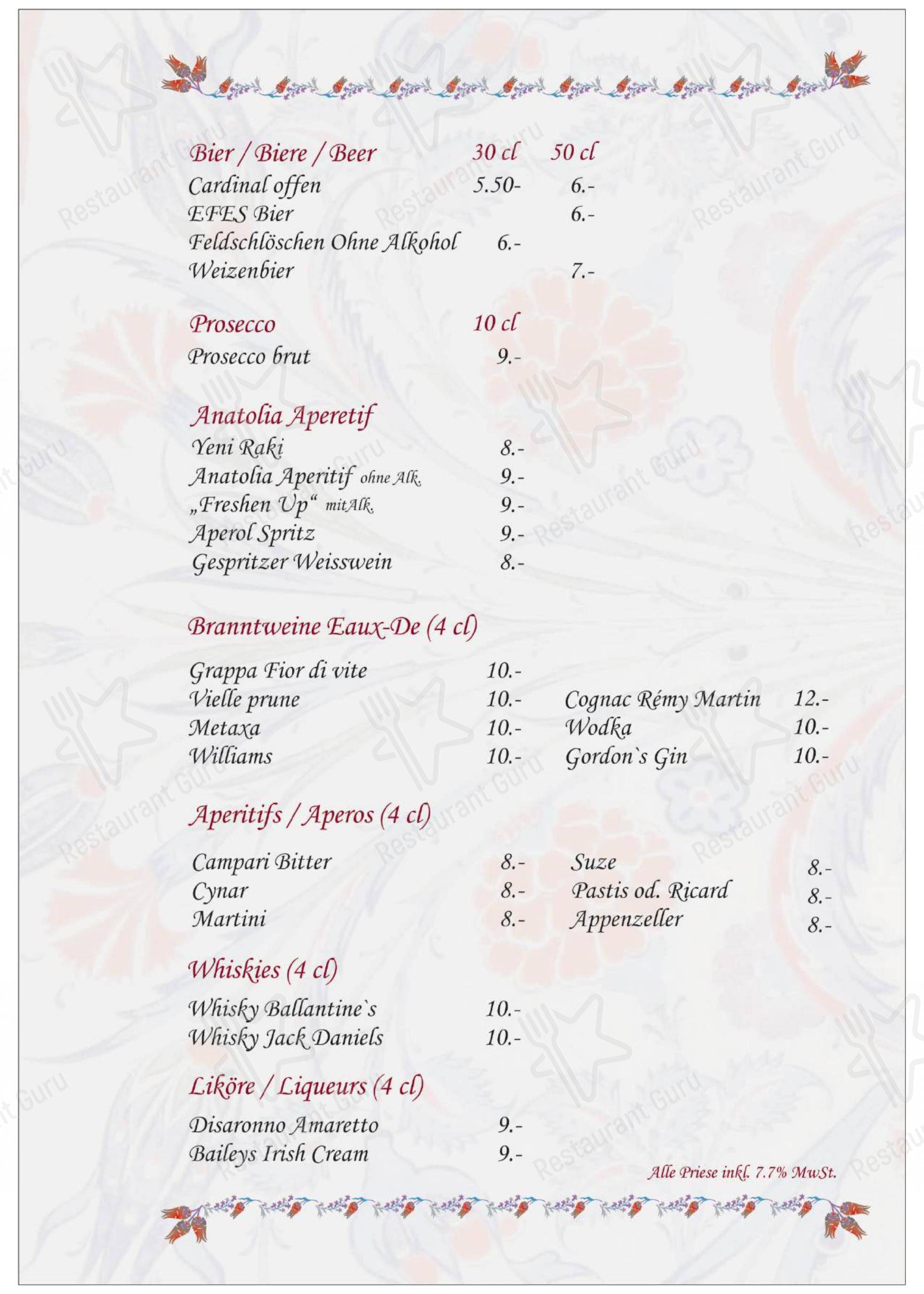 Menu per Restaurant Anatolia GmbH ristorante