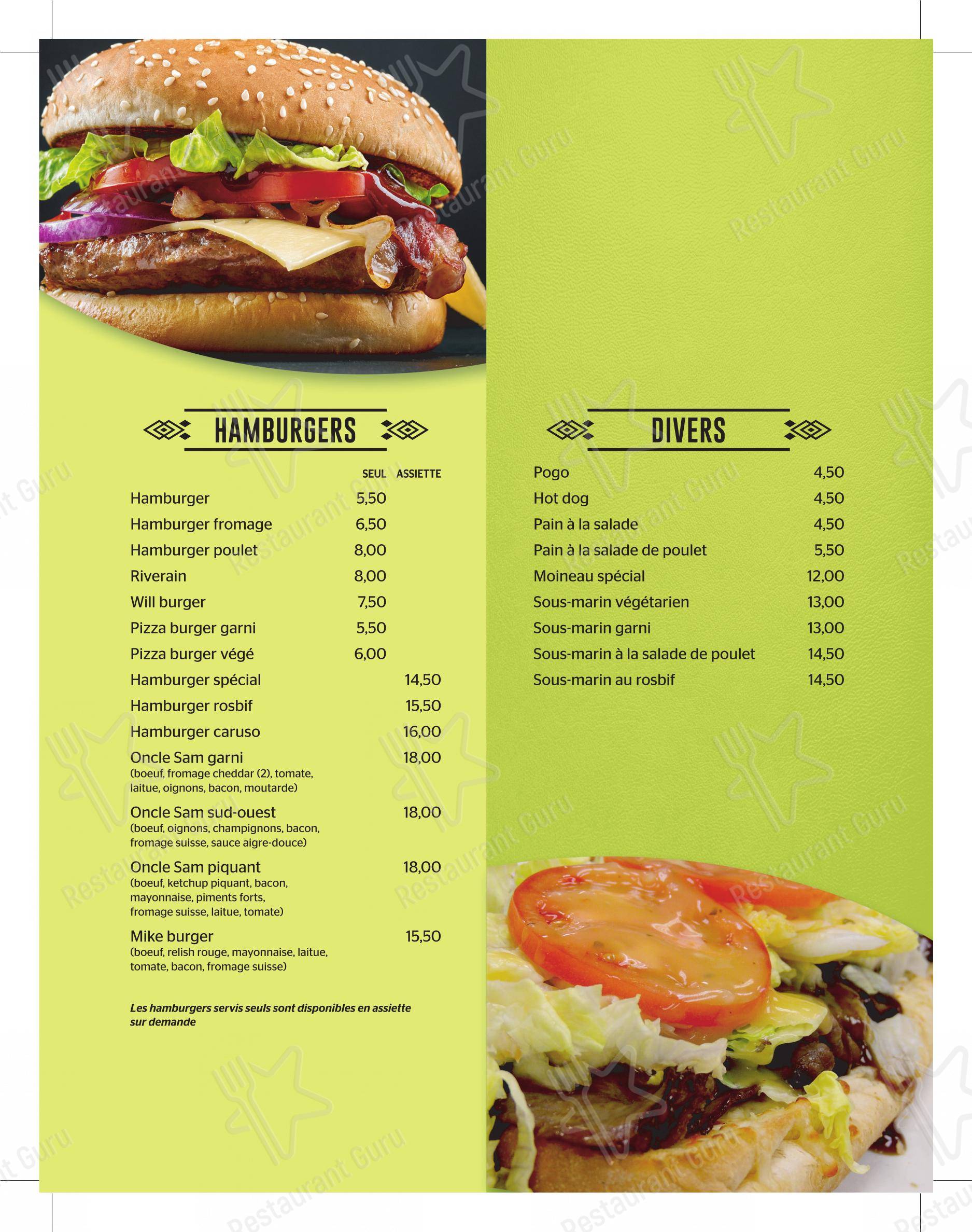 Menu bar pour Restaurant À la Rive dans Montmagny