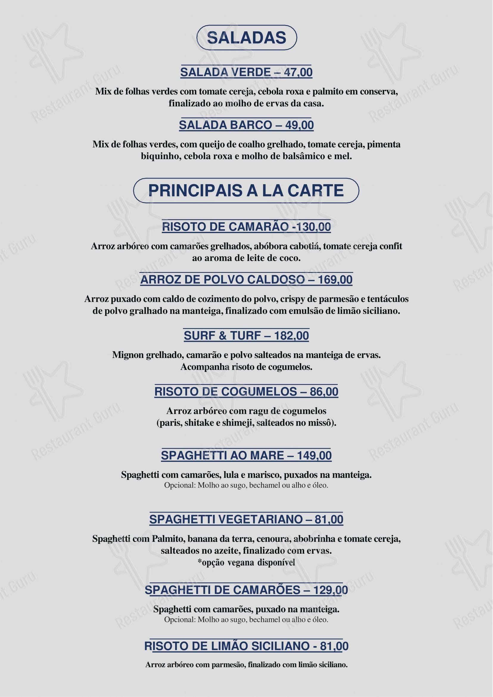 Menu para Restaurante Barco Ilhas restaurante
