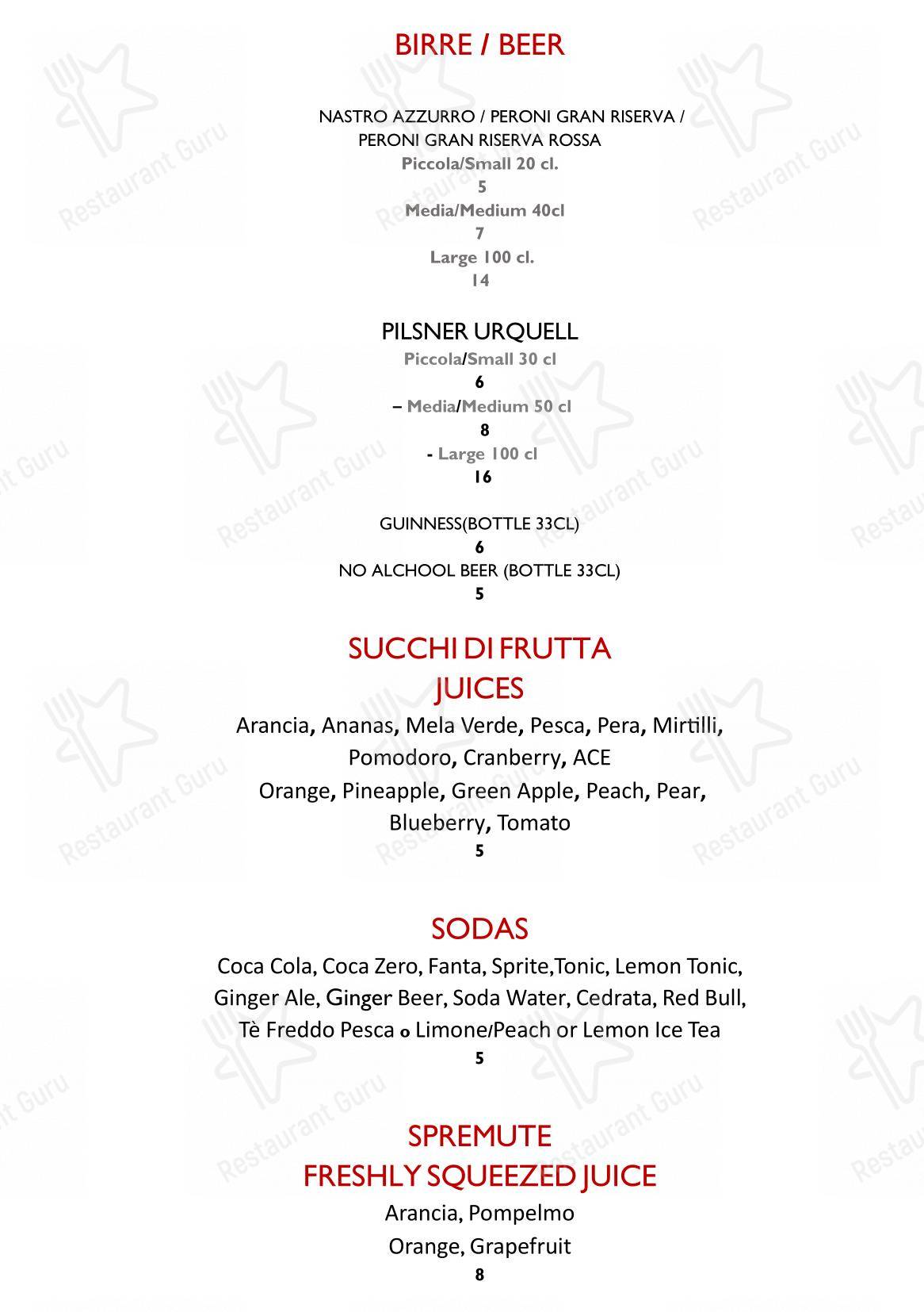 Menu bar per Rossini ristorante