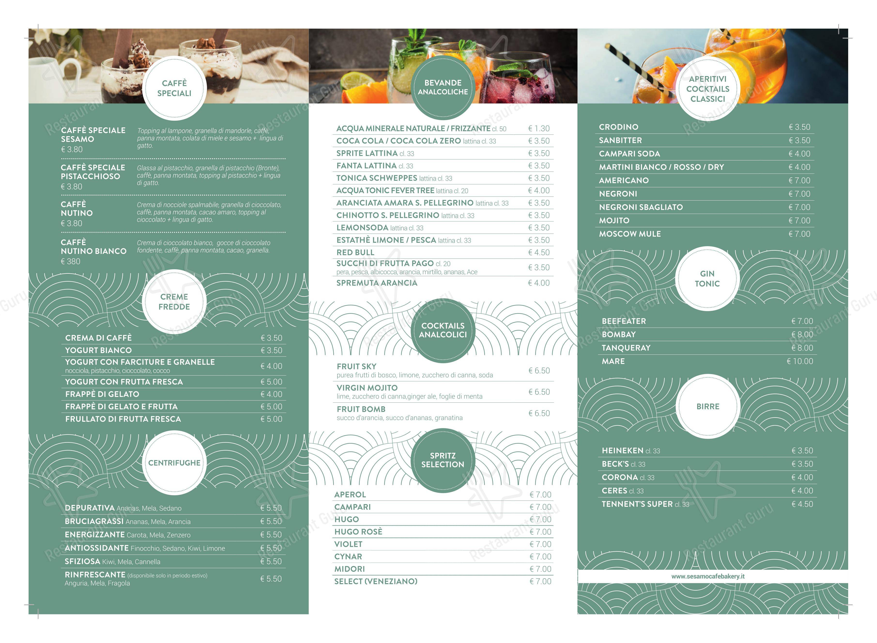 Menu di SESAMO, Caffetteria, Panetteria, Colazioni, Pranzi, Aperitivi - Основное меню
