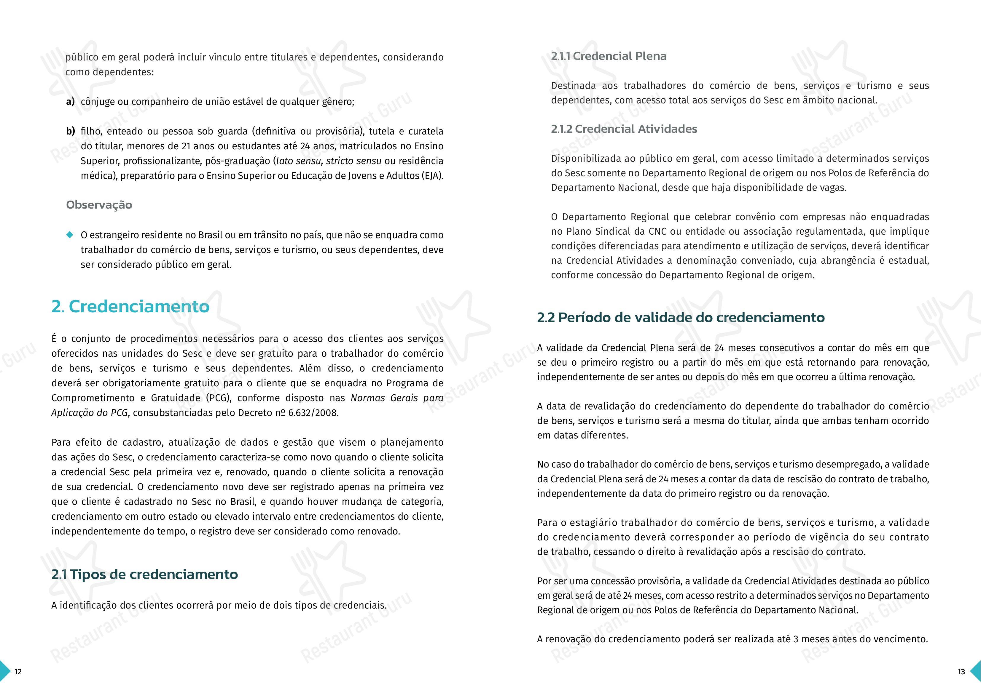 菜单 para SESC Centro Histórico restaurante