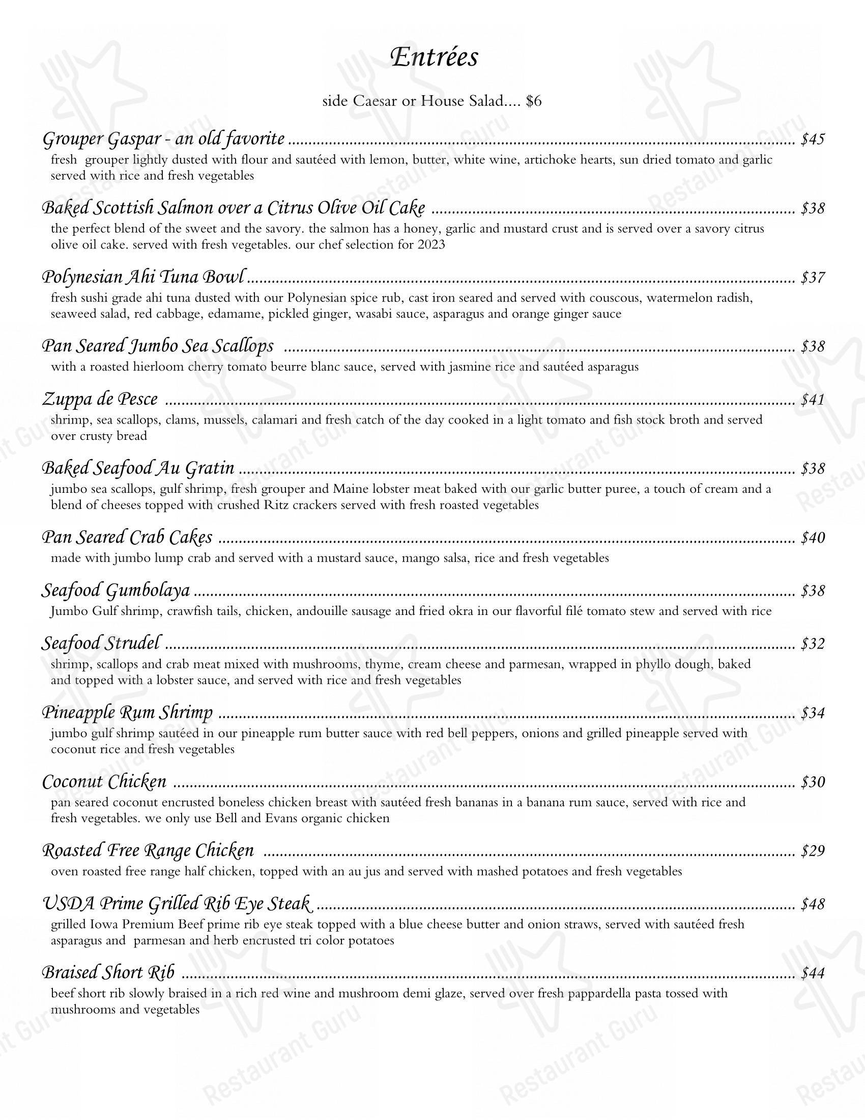 Menu at South Beach Bar & Grille, Boca Grande