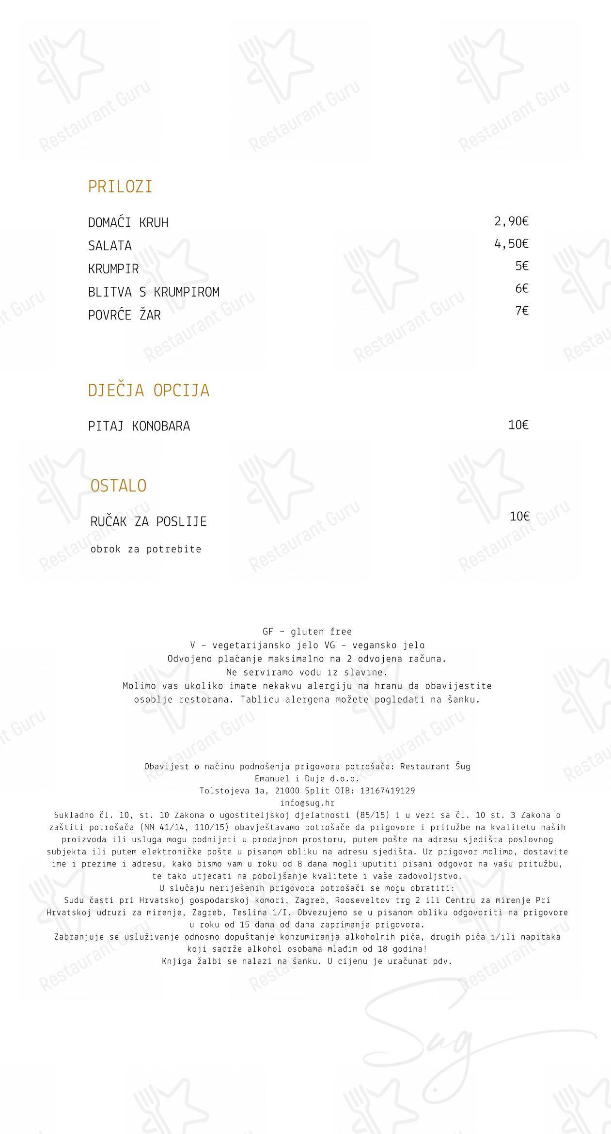 Menu pour Šug dans Split