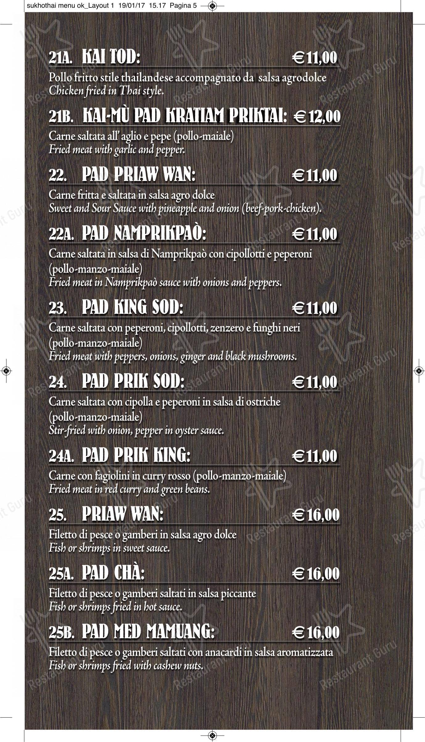 Menu per Sukhothai in Roma