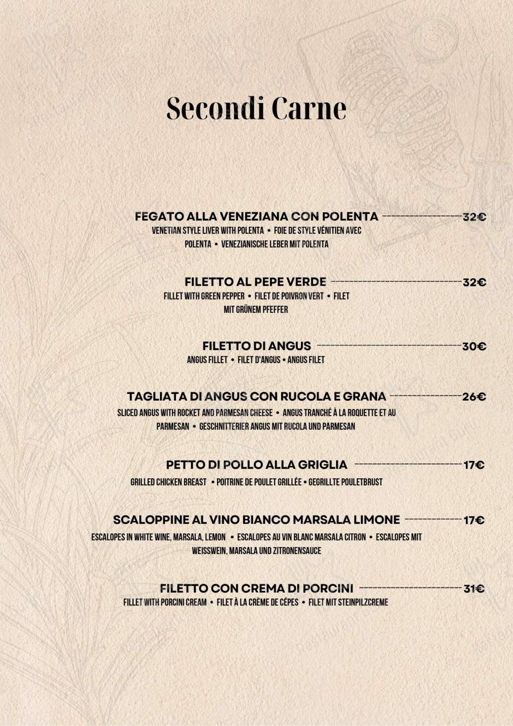 Menu di Trattoria Rialto Novo - Menu bar