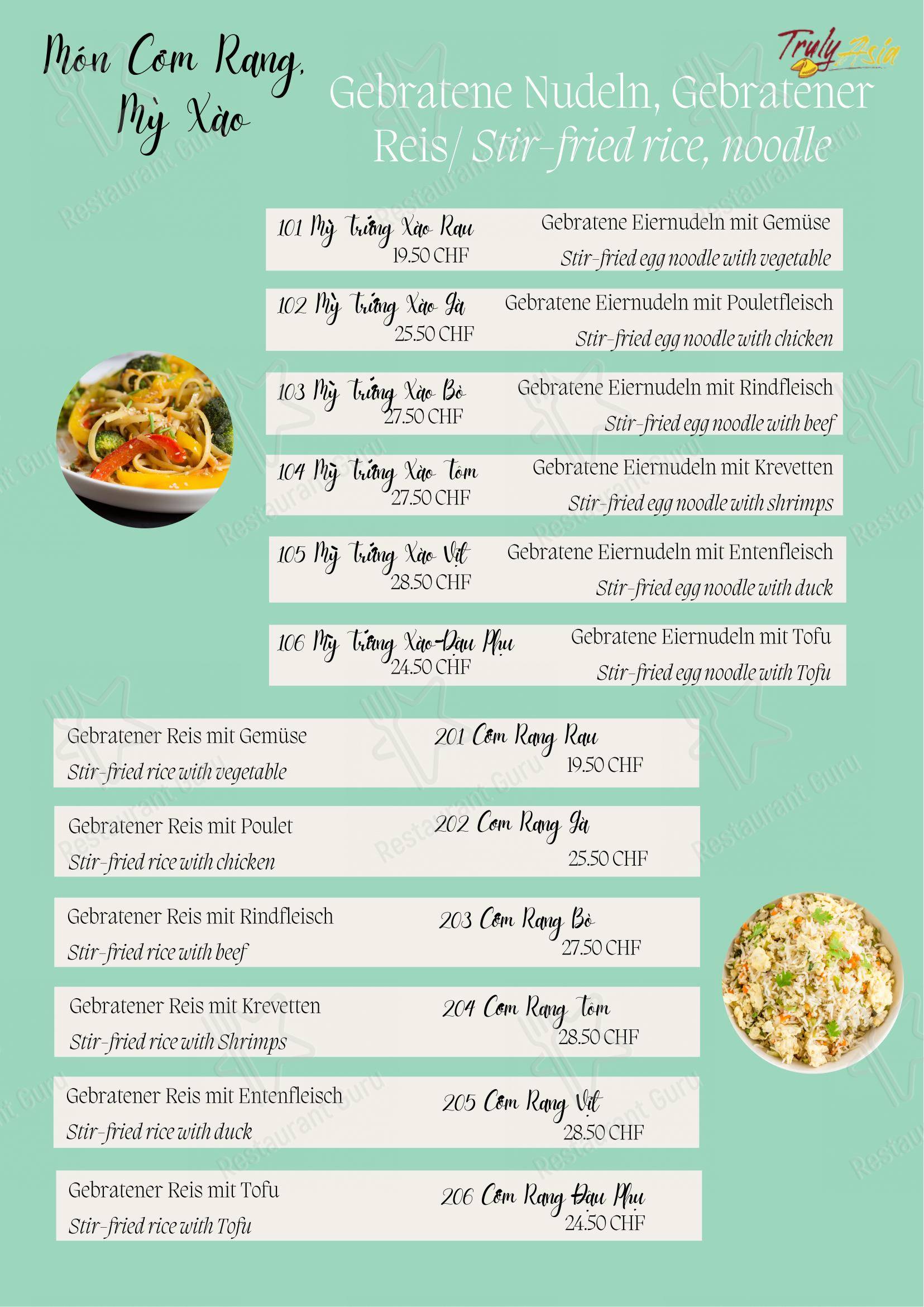 Truly Asia in Interlaken - Menu