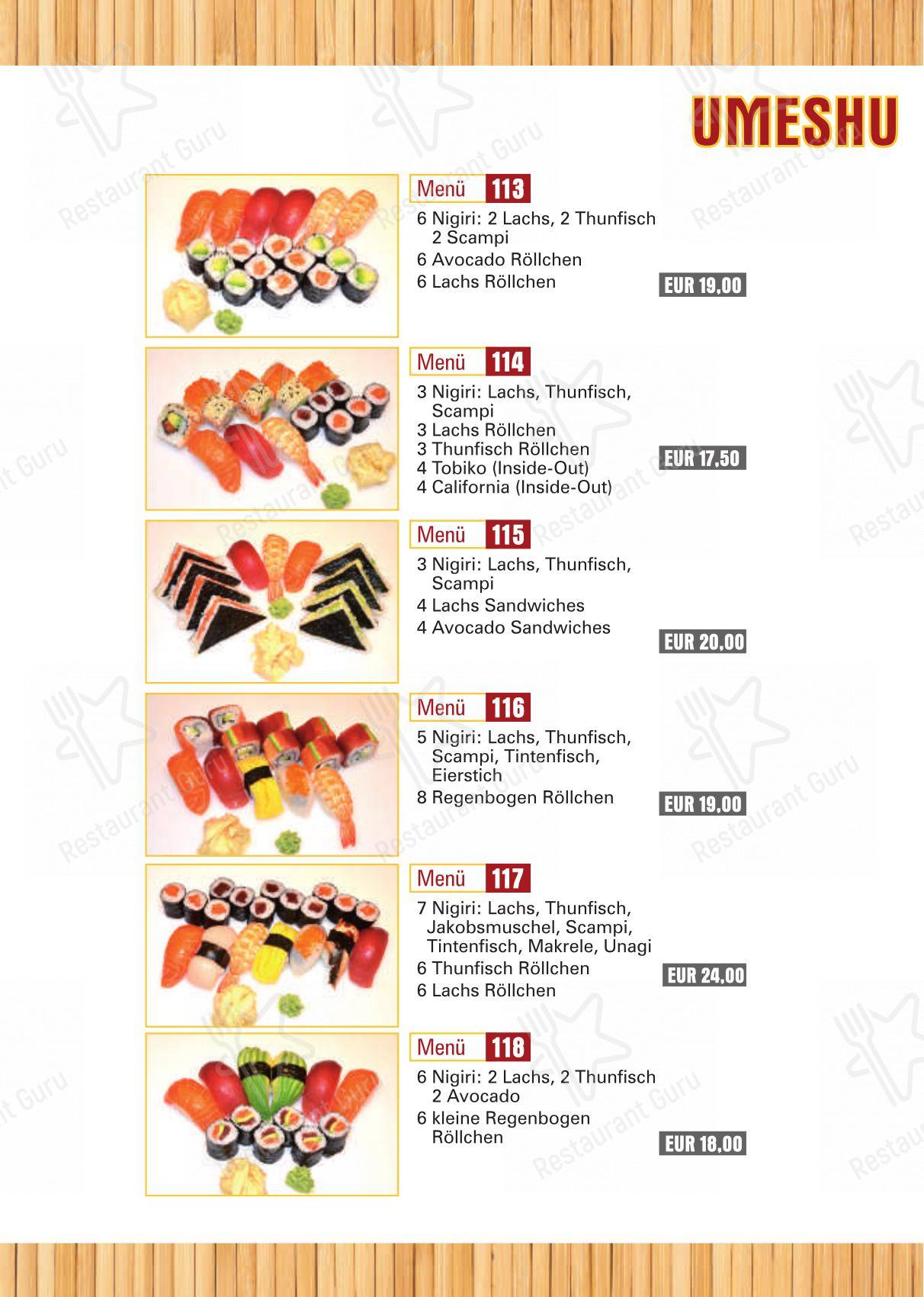 Menu pour Umeshu Sushibar & Takeaway - Menu