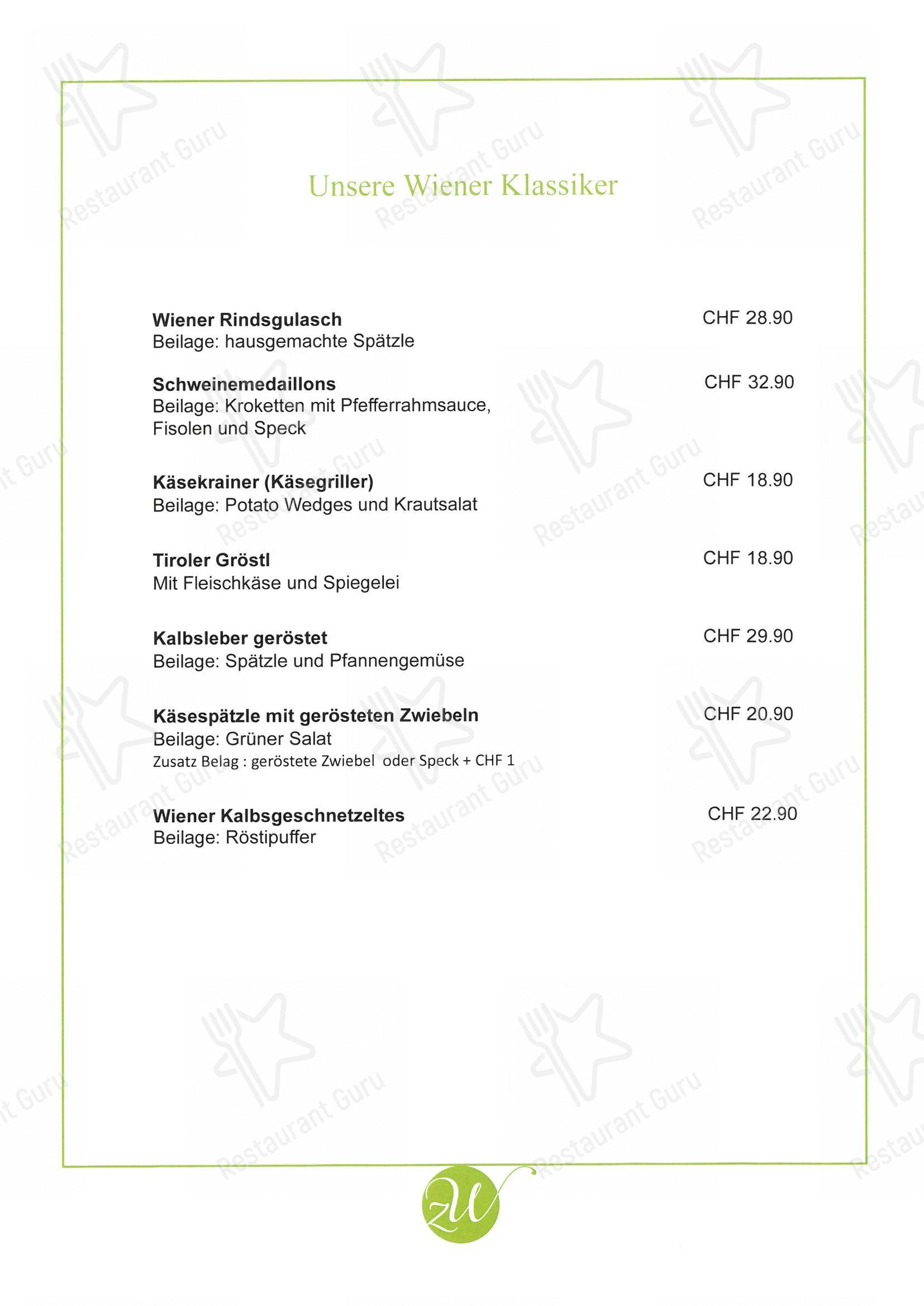 Zum Wiener Restaurant in Langenthal - Menu