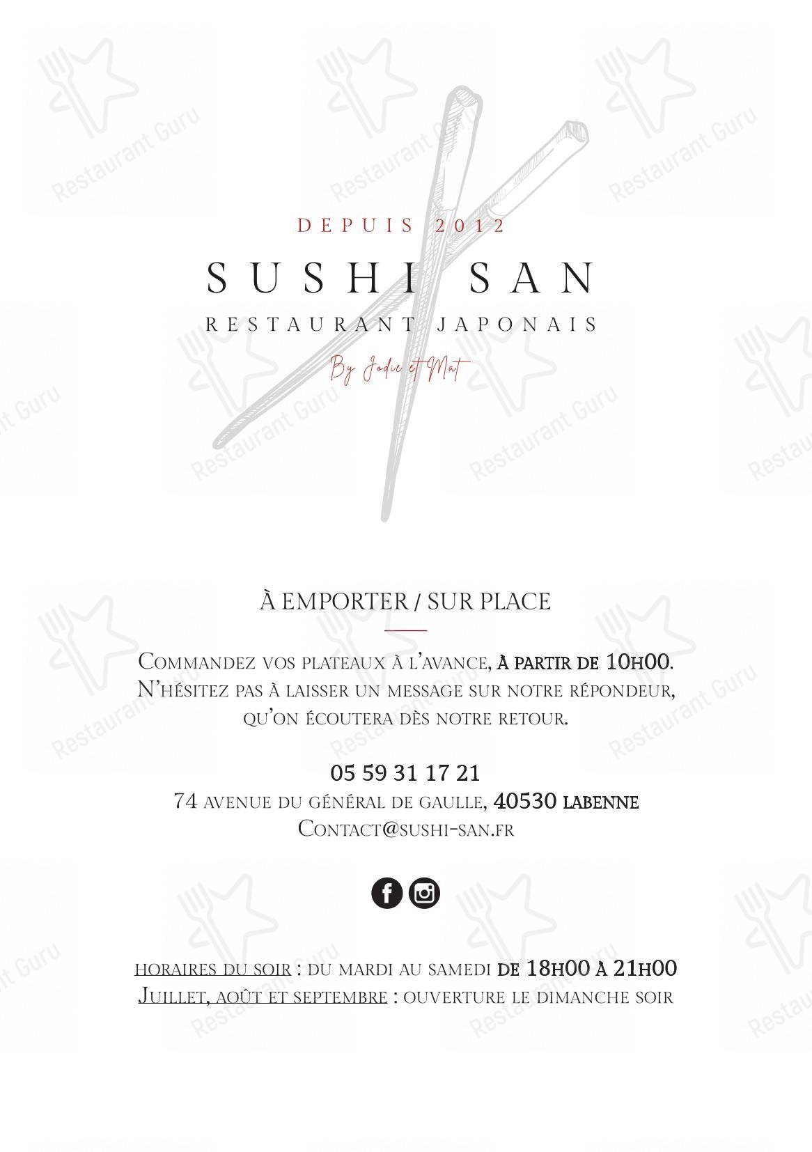 Menu pour Sushi San Labenne dans Labenne