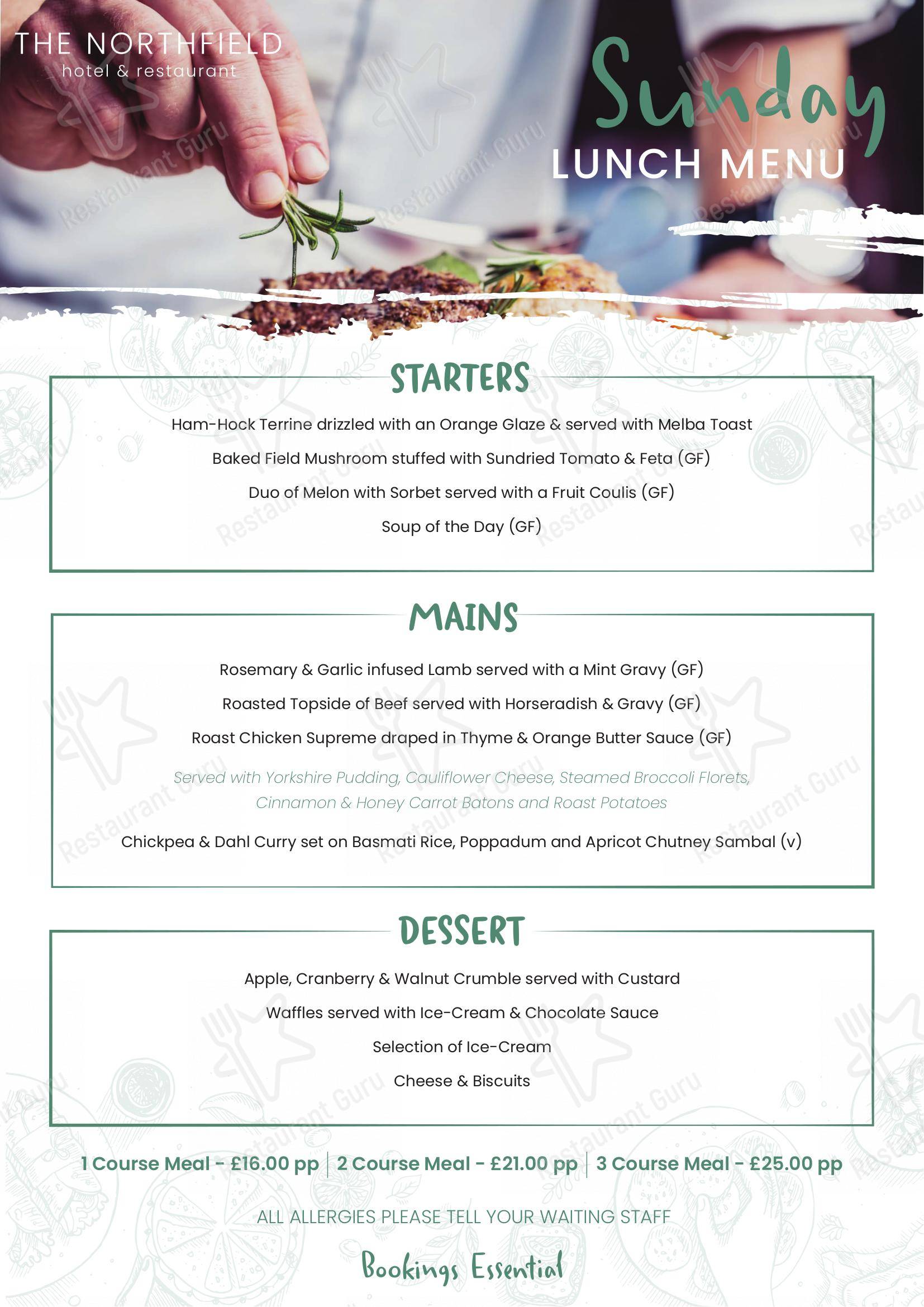 Menu at Northfield Hotel pub & bar, Minehead