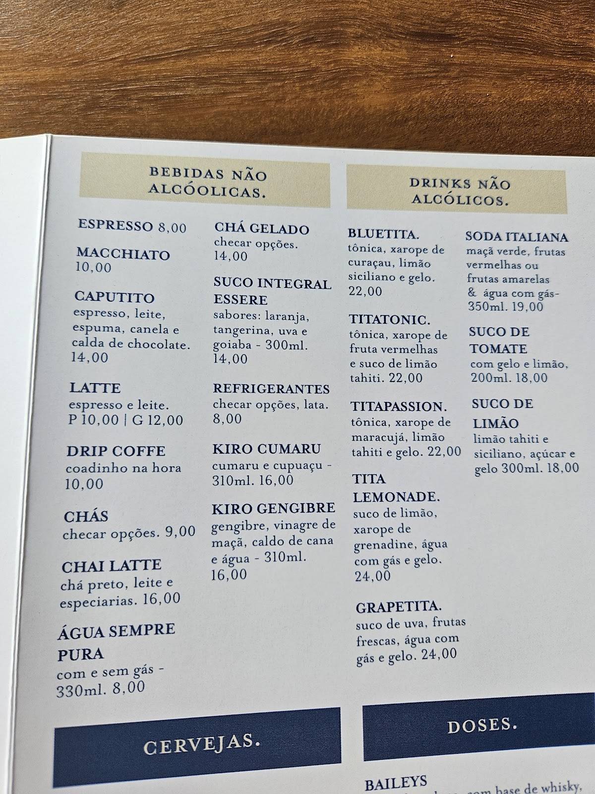 Tita. Café & Restaurante cardápio