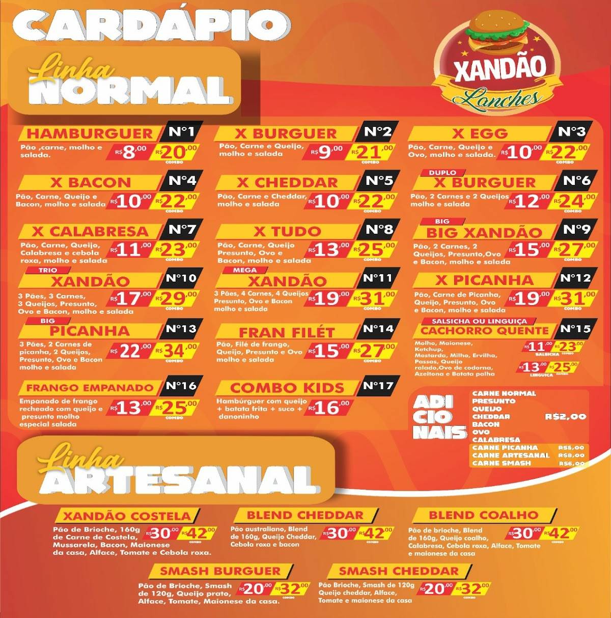 Xandão Lanches cardápio