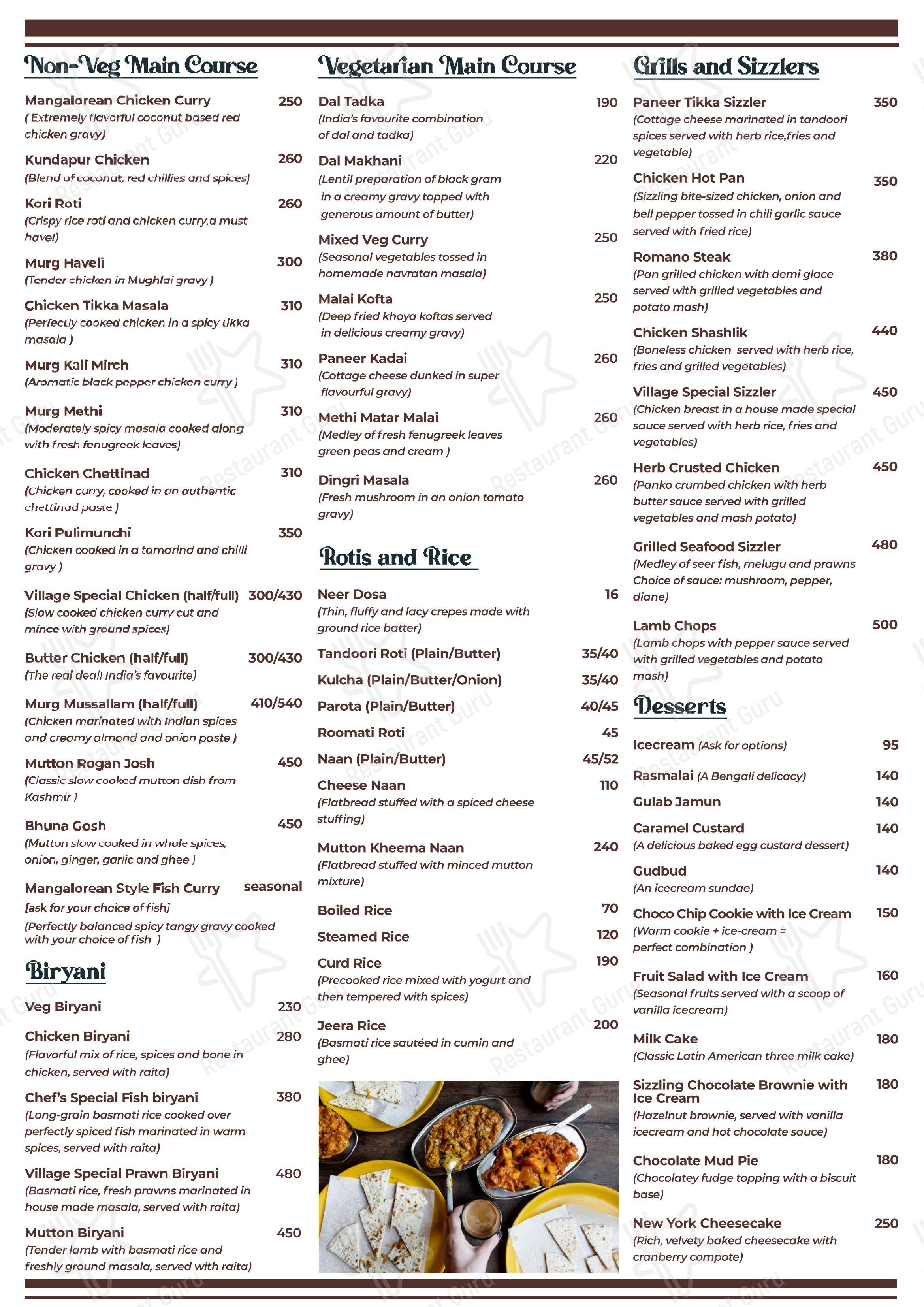 Menu for the Village Restaurant restaurant