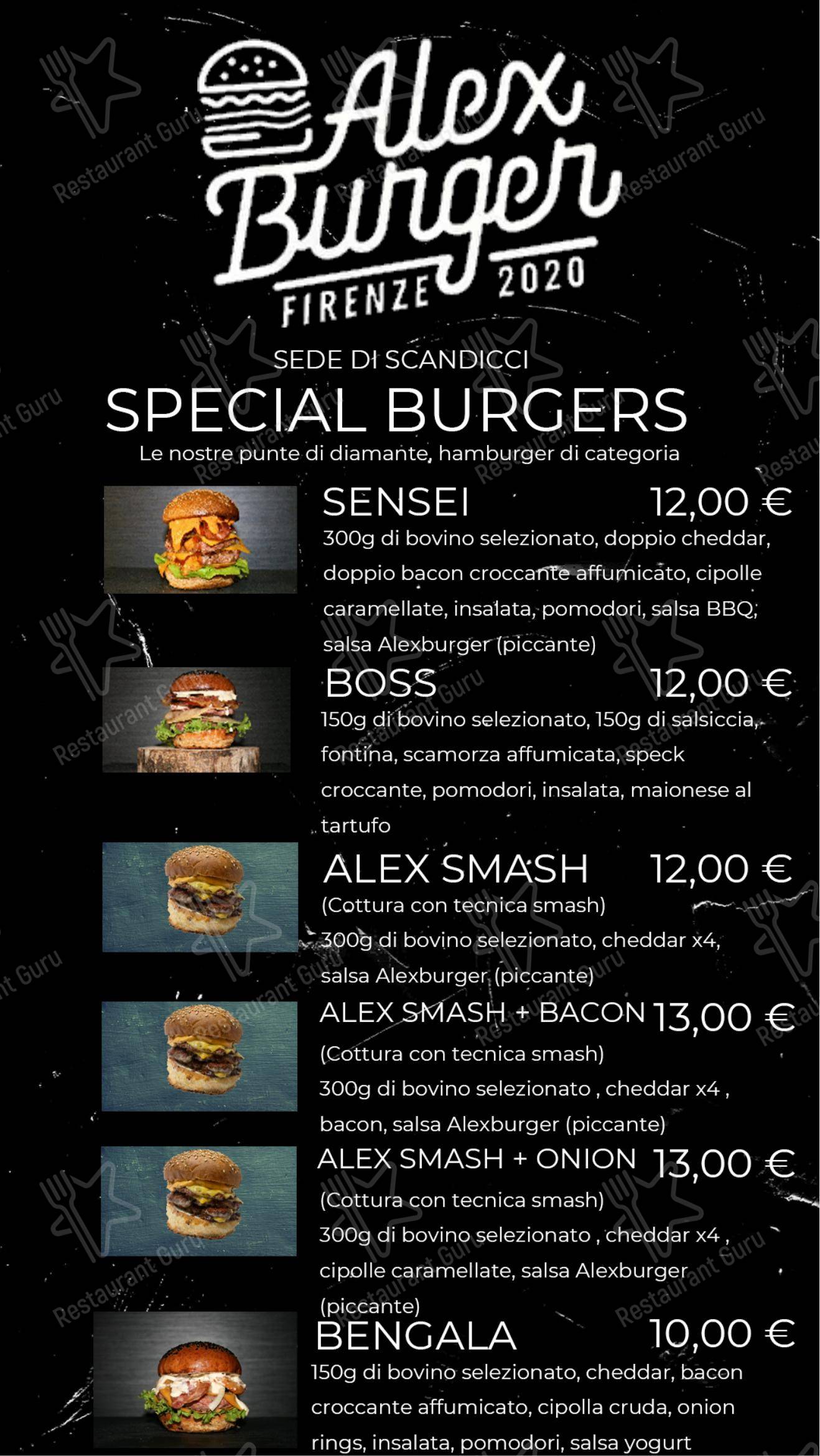 Menu bar per Alex Burger Firenze ristorante