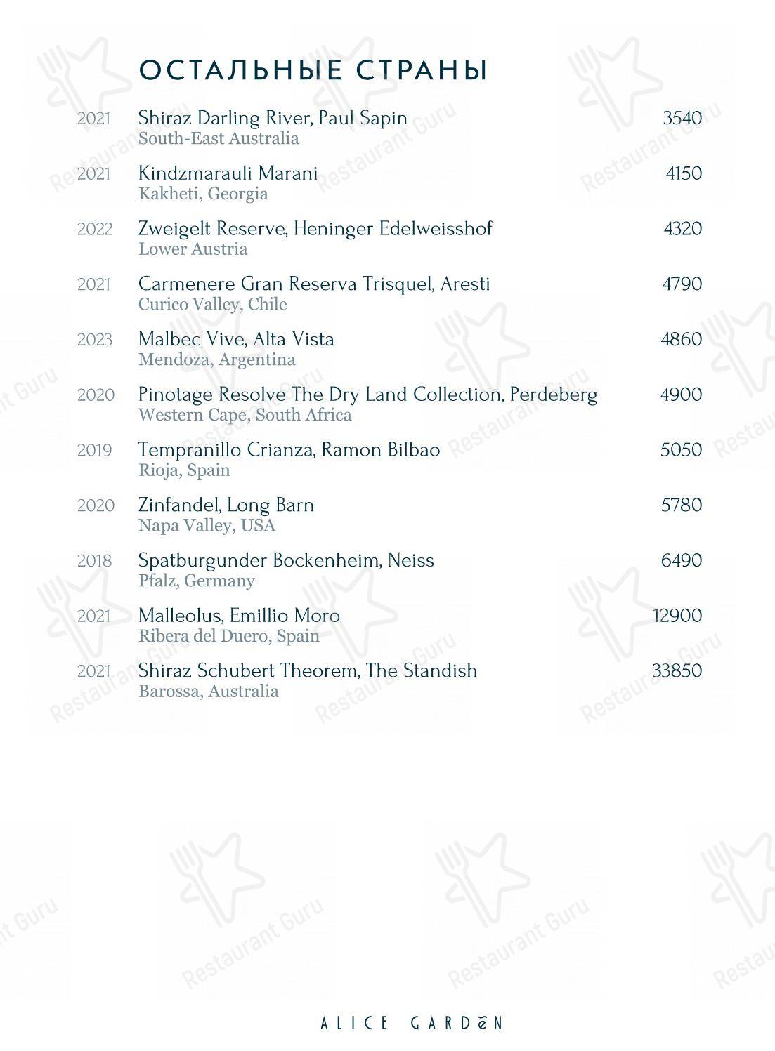 Menu pour Alice Garden - 菜单