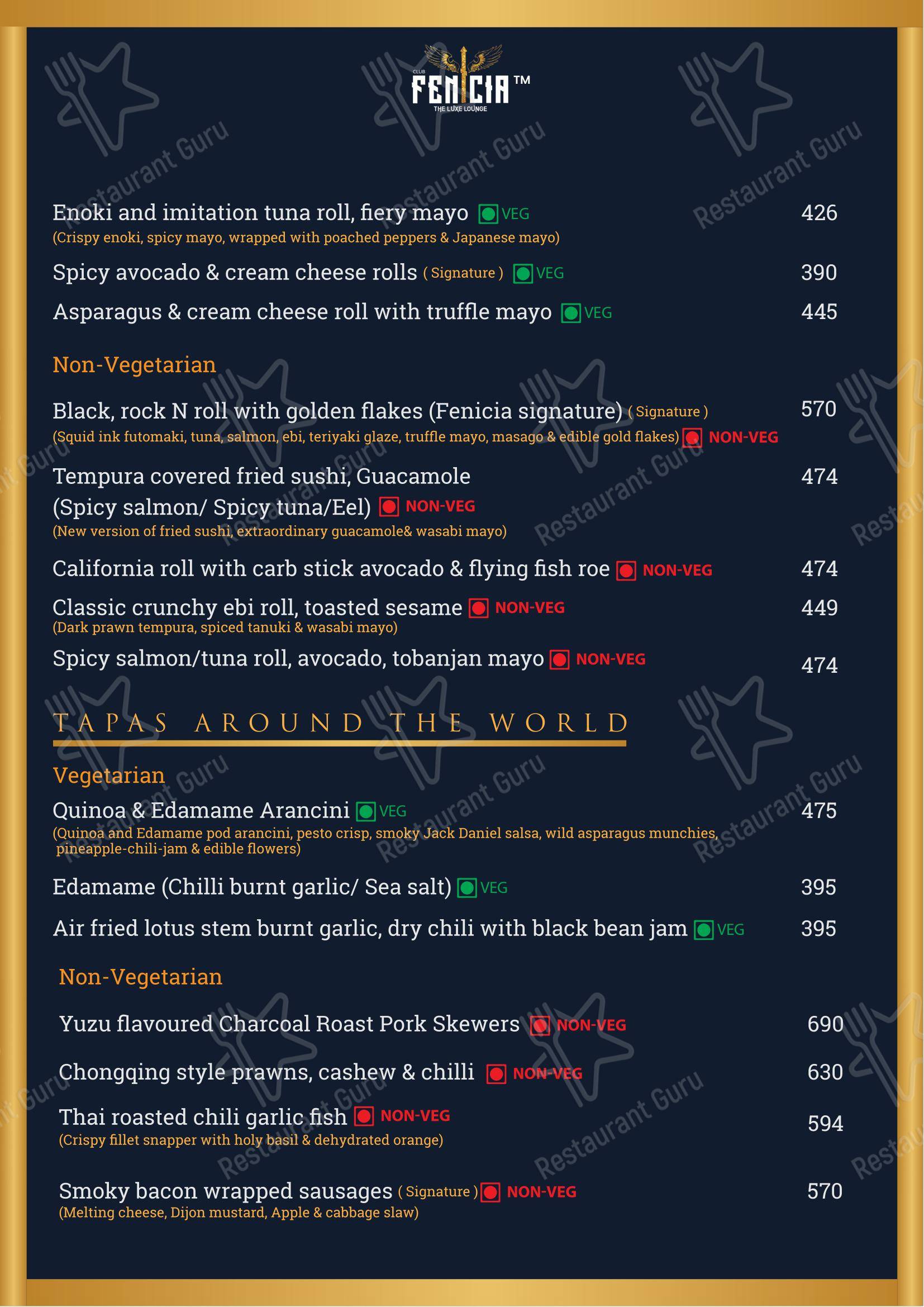 Menu for CLUB FENICIA in Kolkata