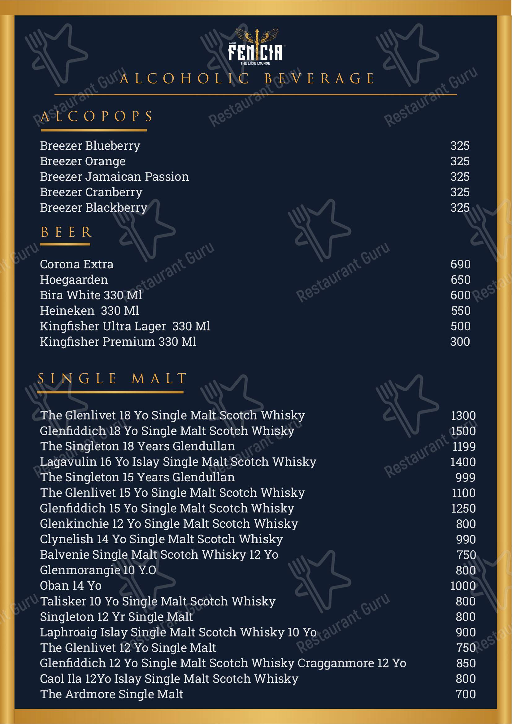 Menu for the CLUB FENICIA club