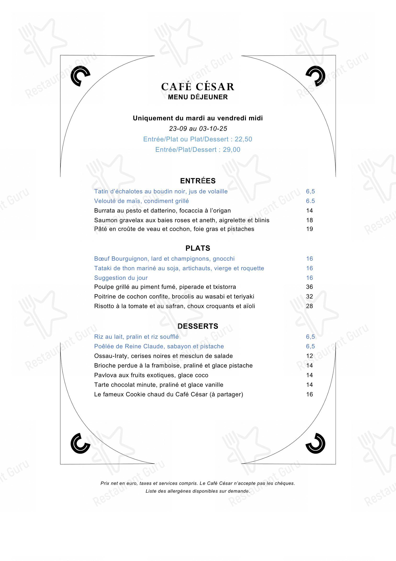 Menu pour Café César - Основное меню