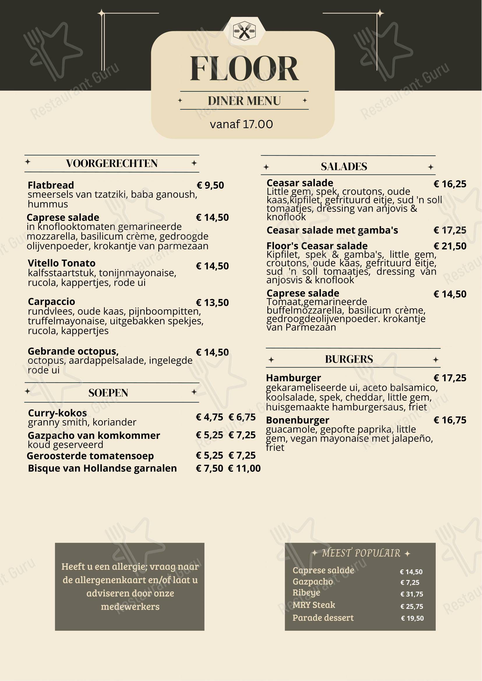 Cafe Restaurant Floor dans Rotterdam - Menu bar