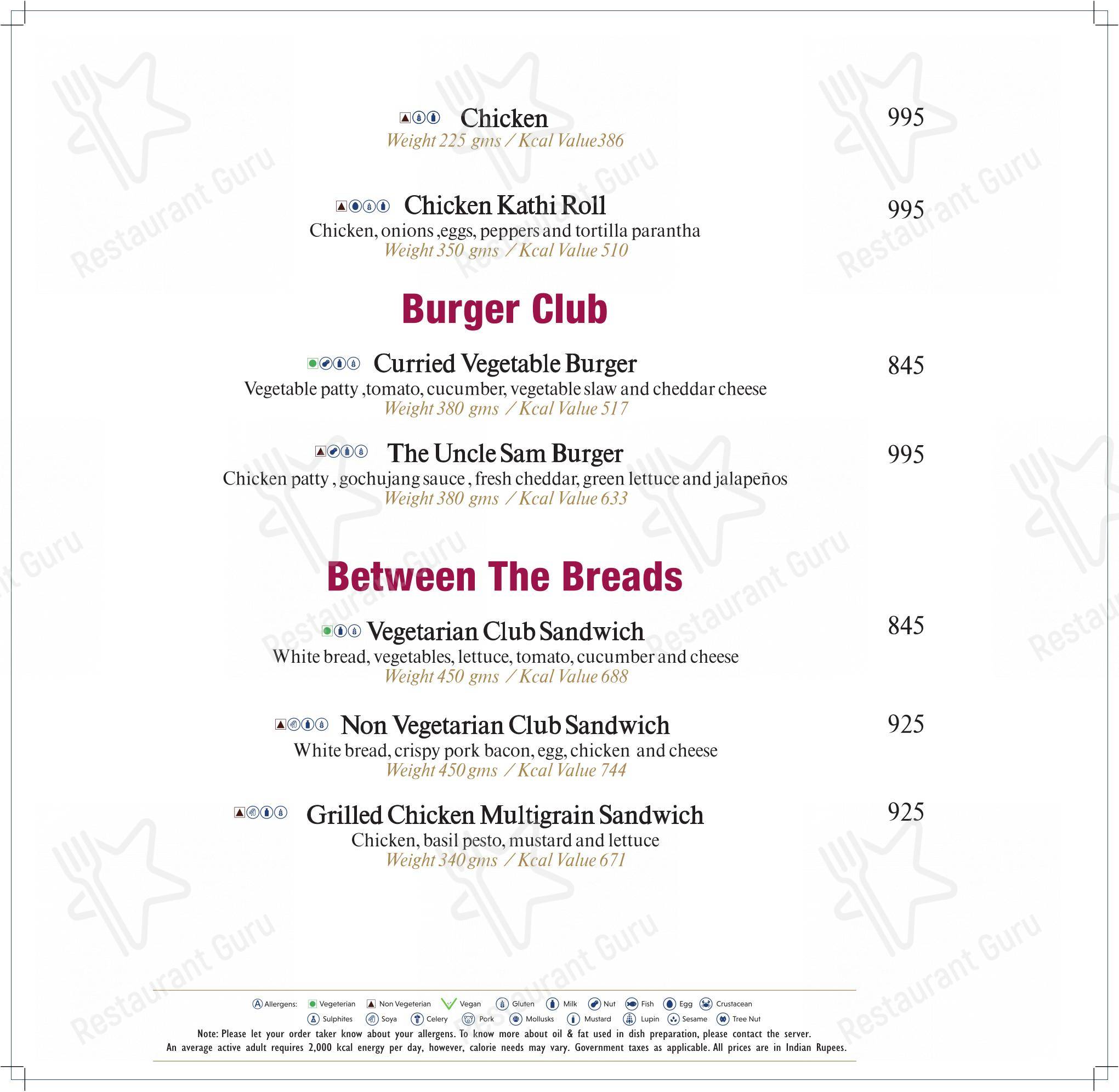 Menu for the Cafe Resto restaurant