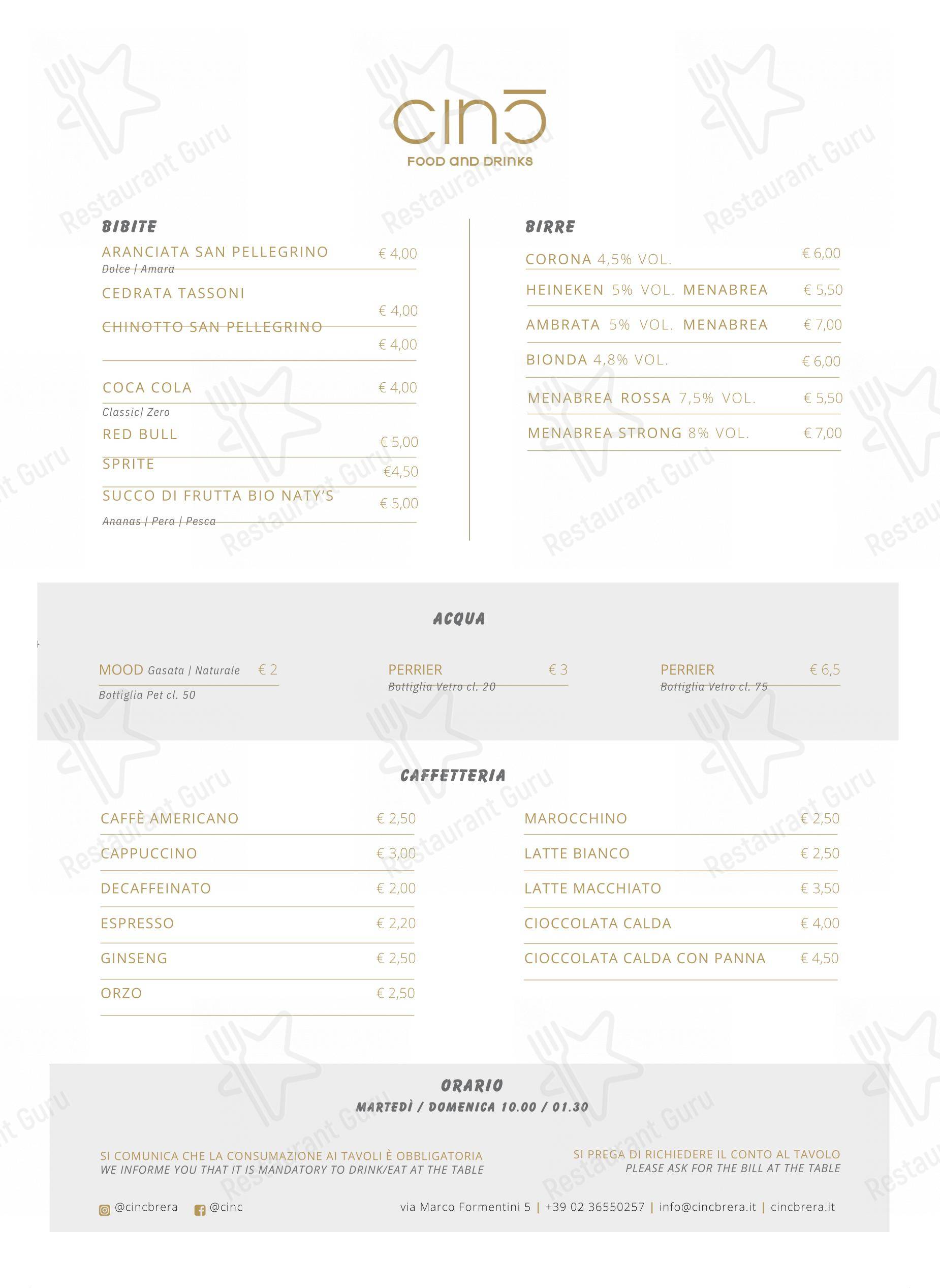 Menu di Cinc - Menu