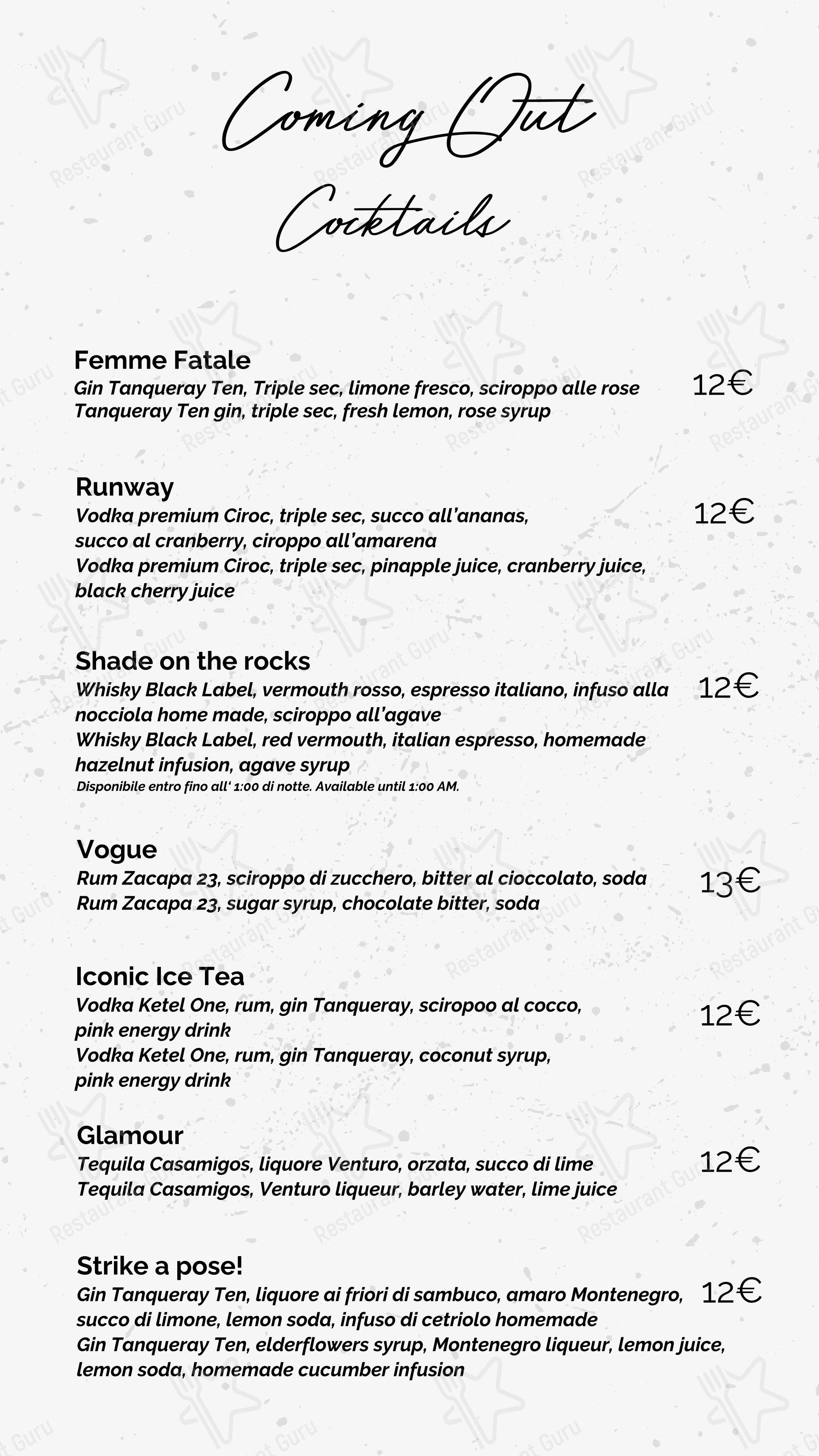 Menu per Coming Out in Roma
