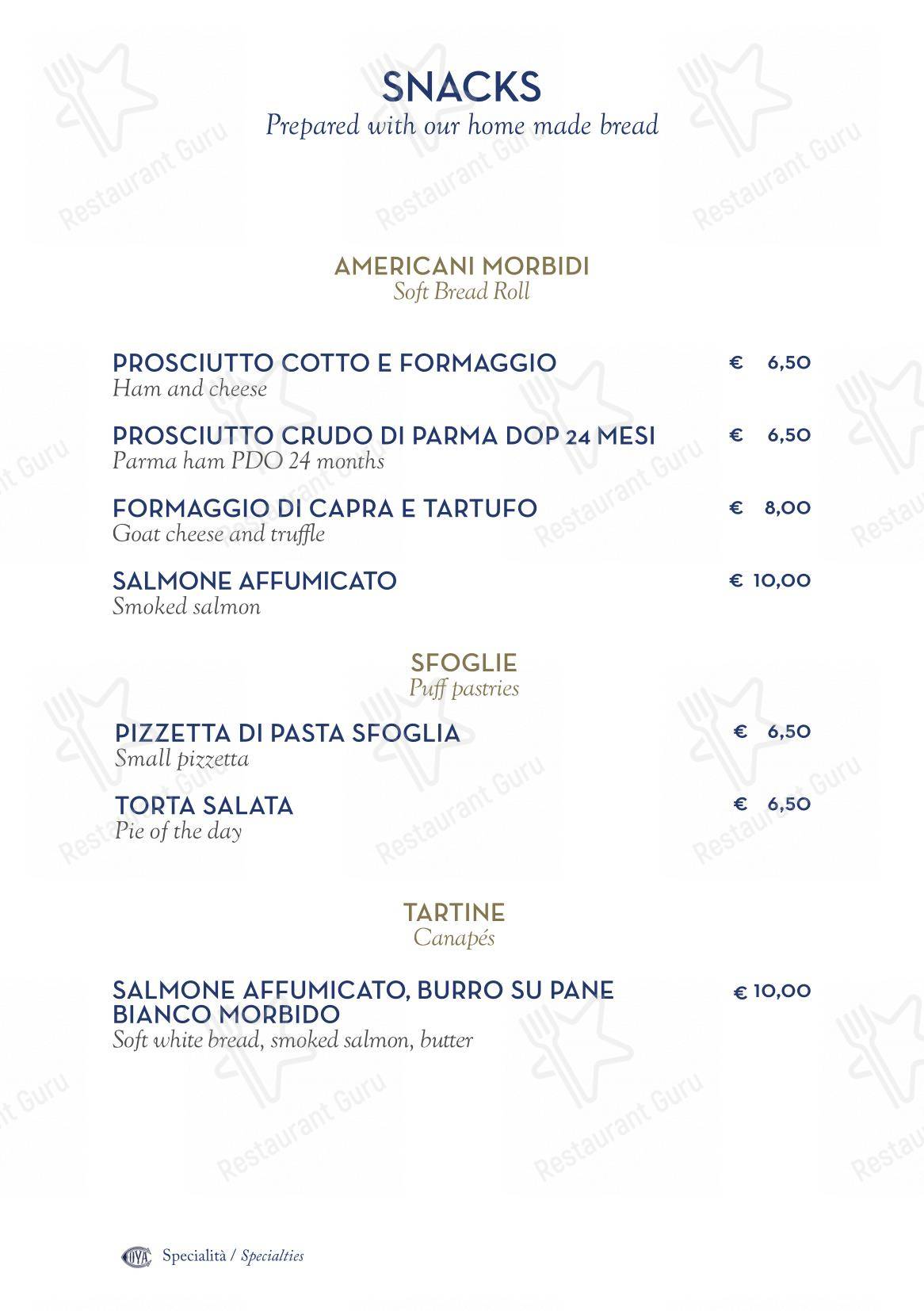 Menu di Cova Montenapoleone - Menu