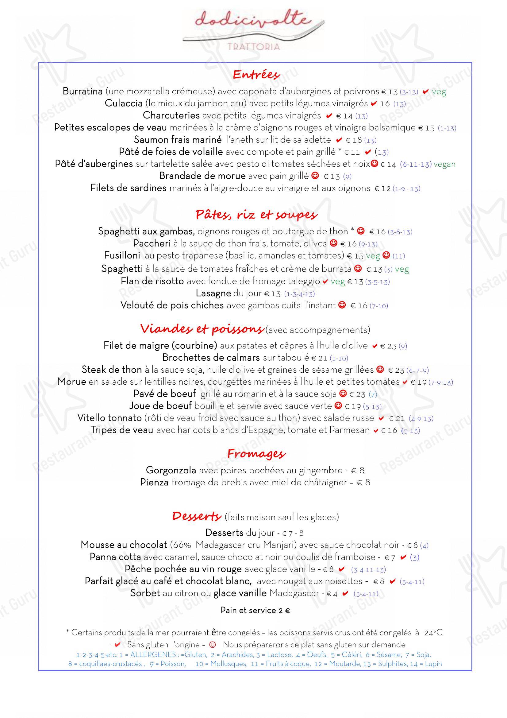 菜单 per Dodicivolte Trattoria Contemporanea ristorante