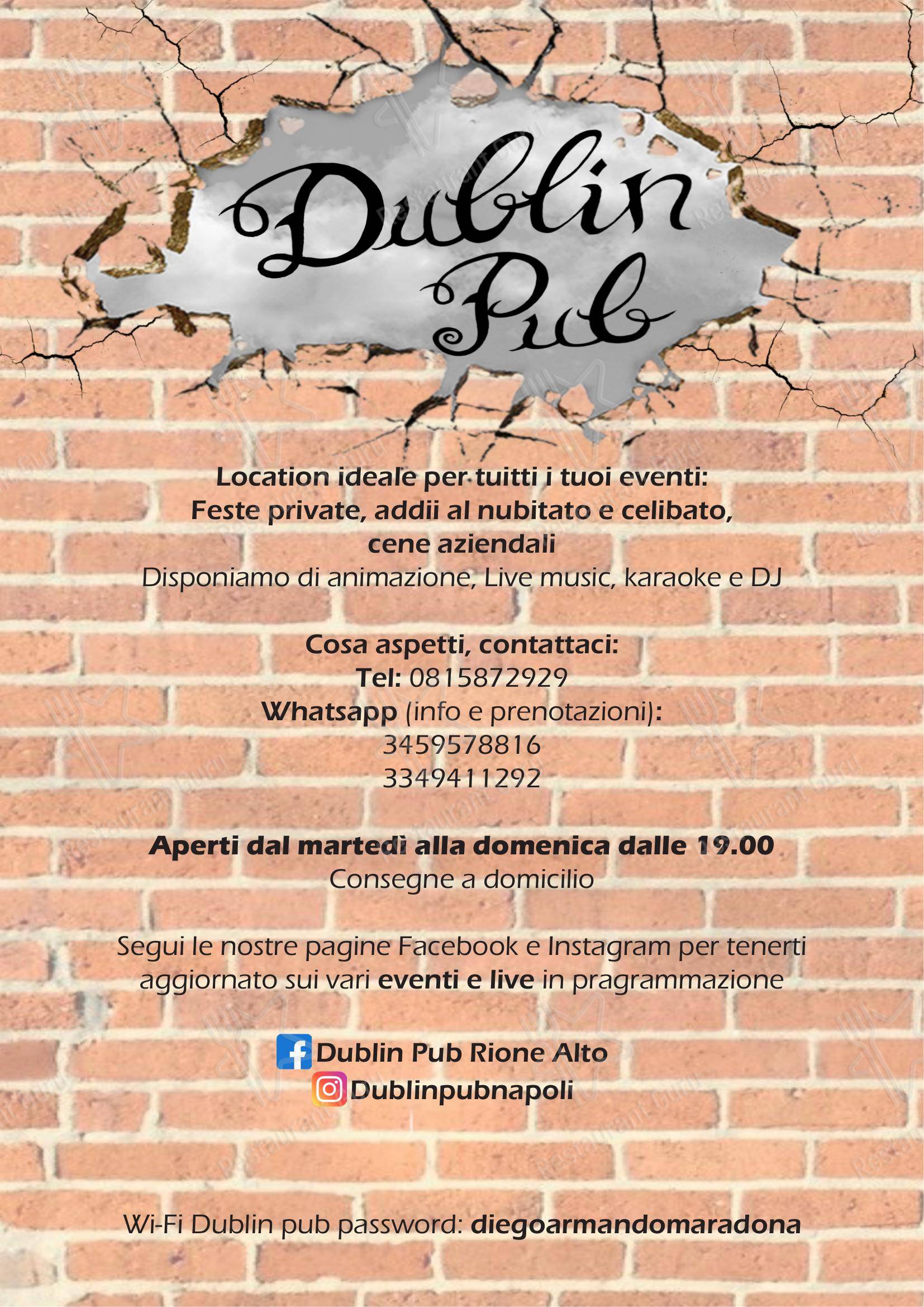 Menu per Dublin Pub in Napoli