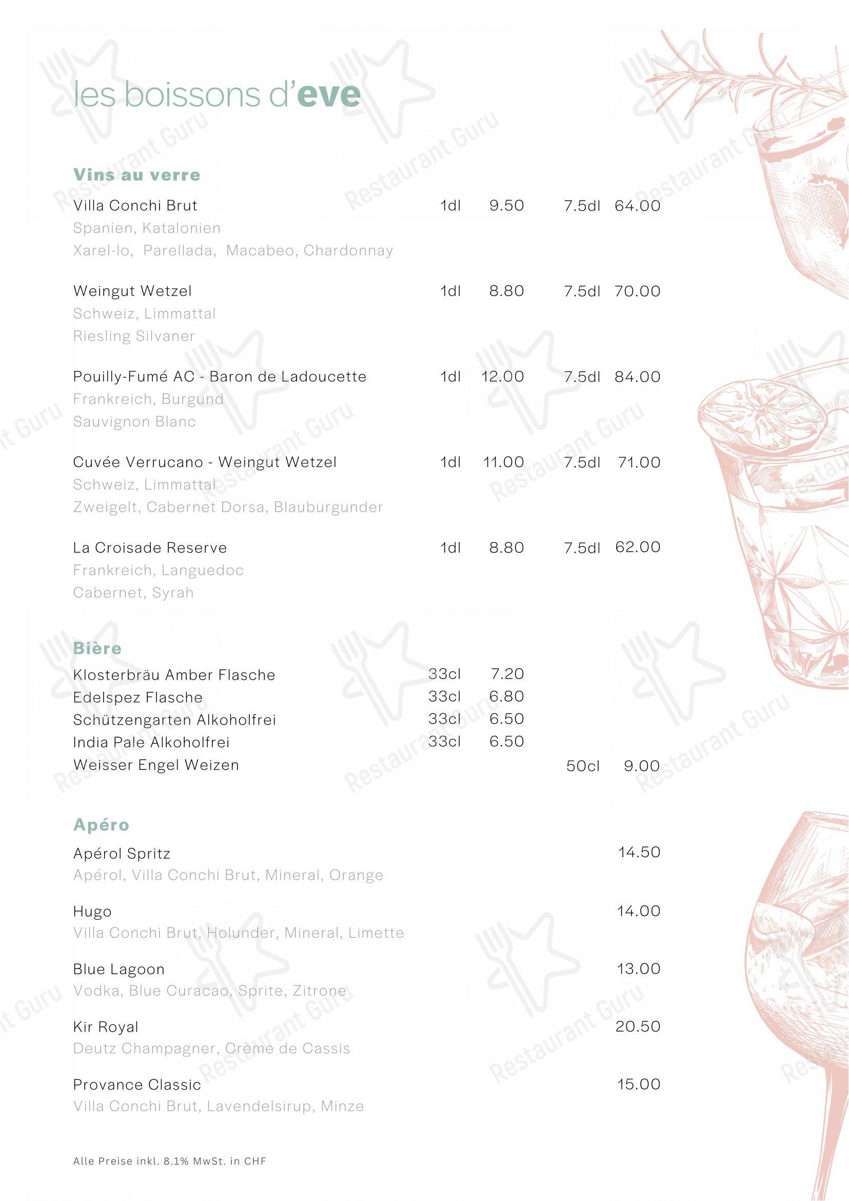 Menu bar per Eve's Kitchen ristorante