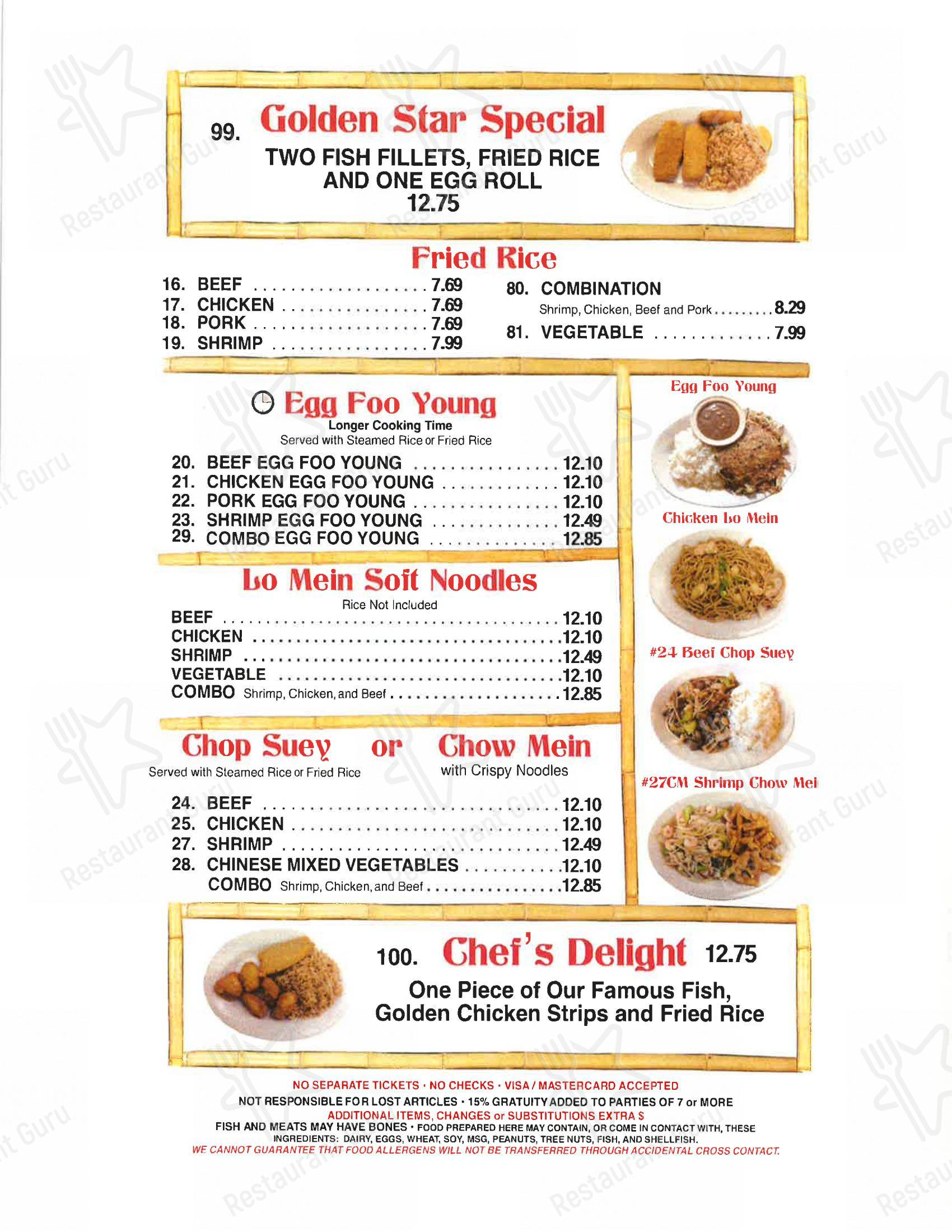 Menu at Golden Star Cafe, San Antonio, image size:1700x2200