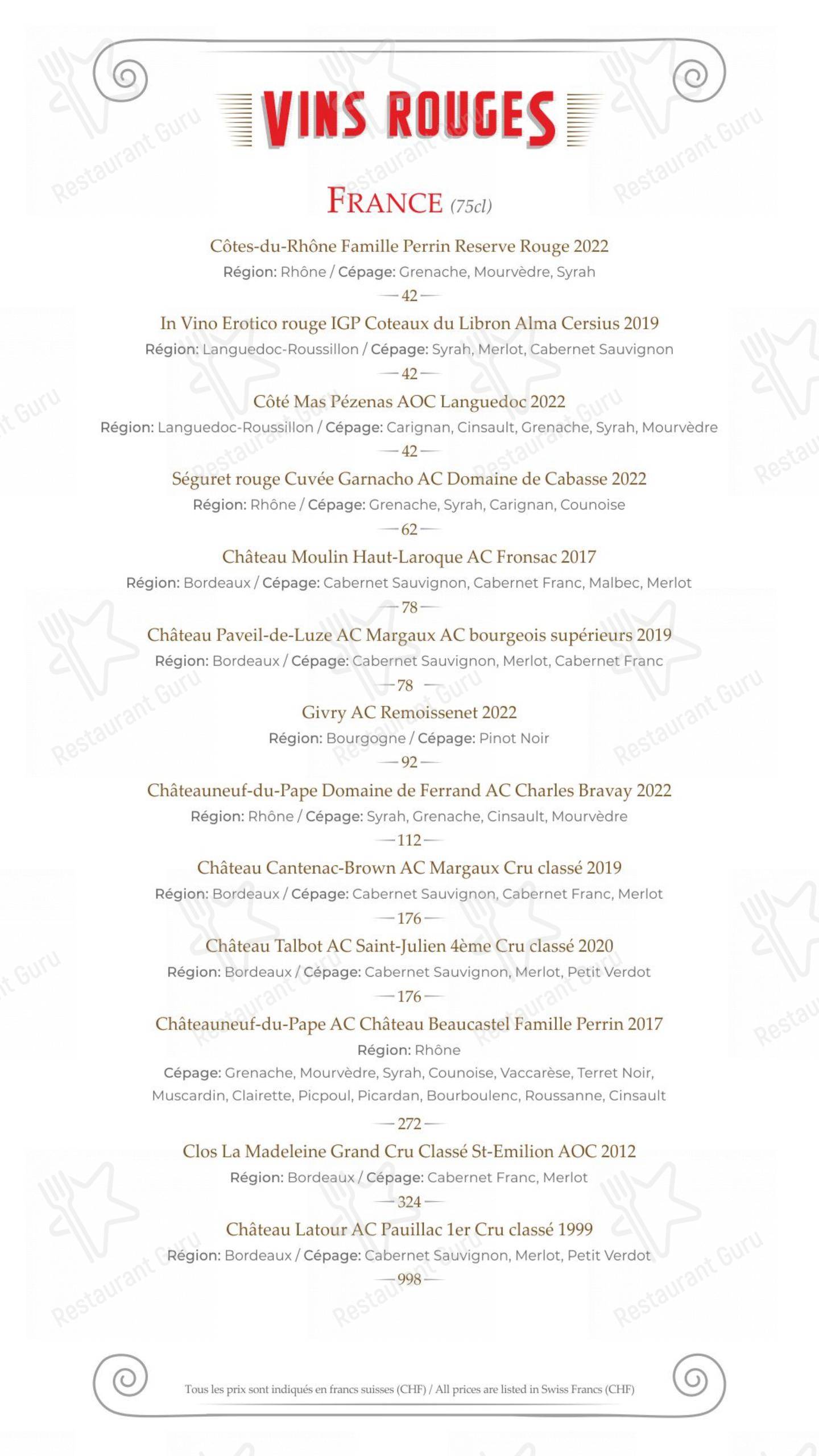 Menu bar per Hostellerie de Genève in Vevey