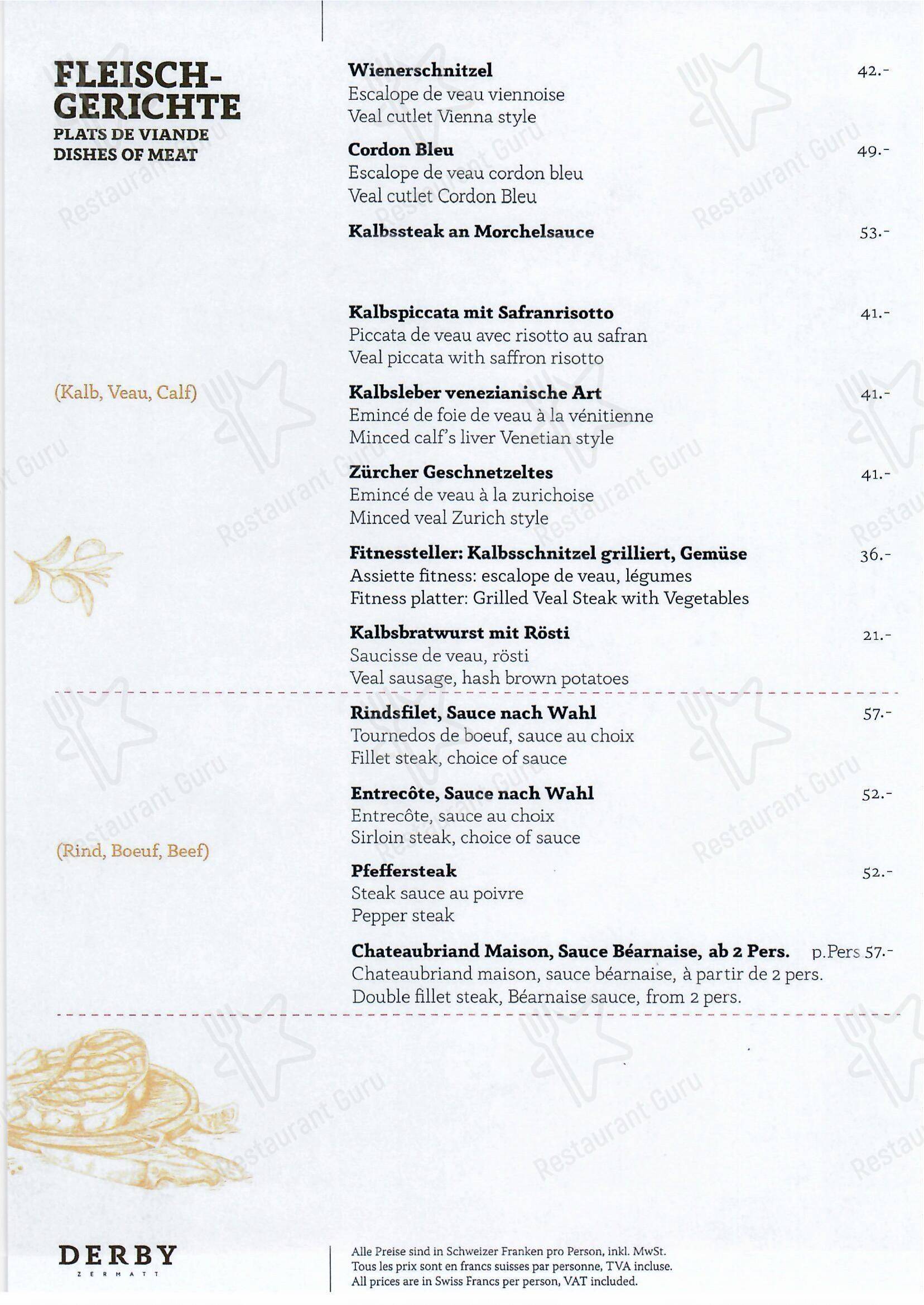 Menu di Hotel Restaurant Derby - Menu