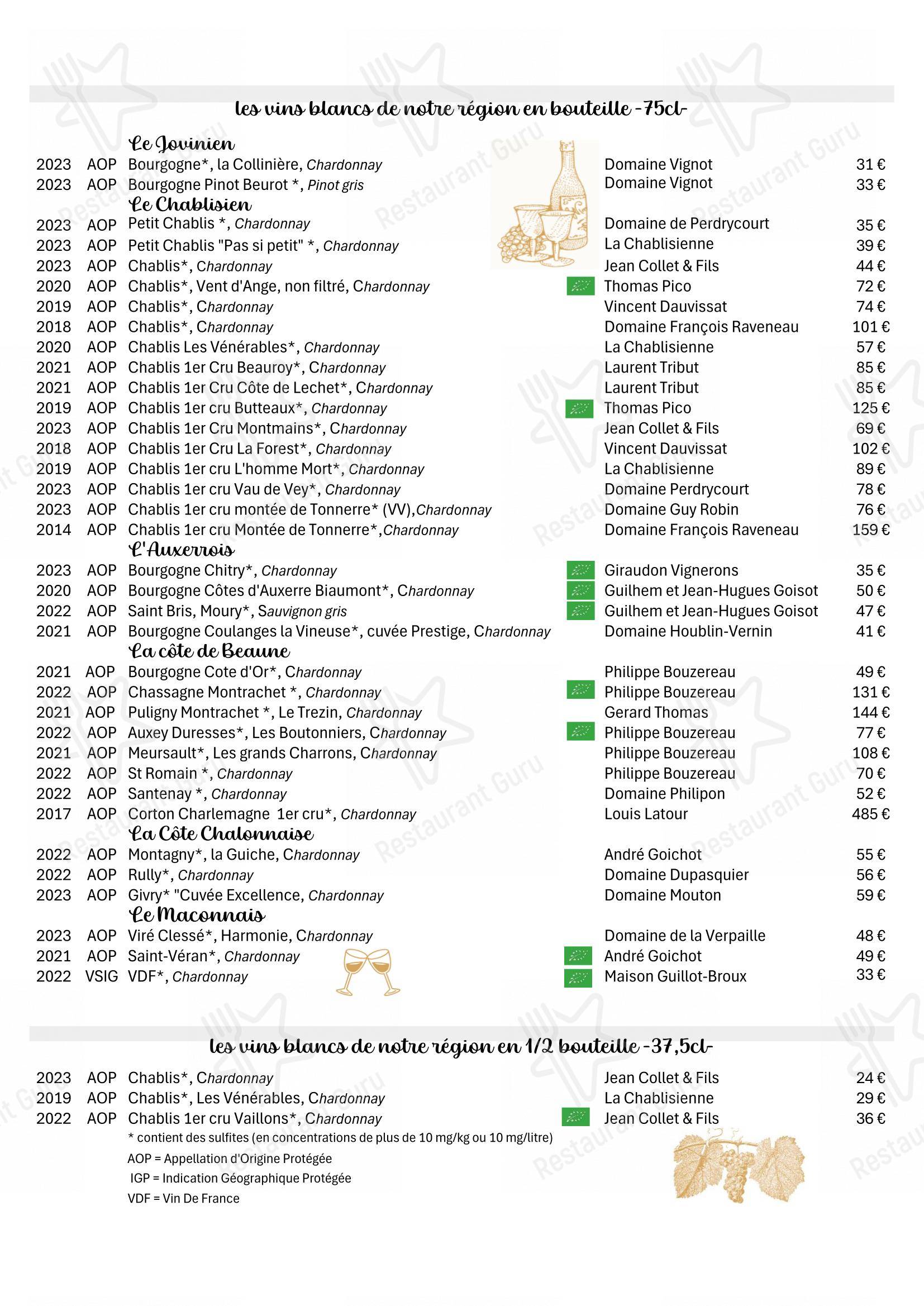 菜单 pour Hôtel Restaurant Le Rive Gauche dans Joigny