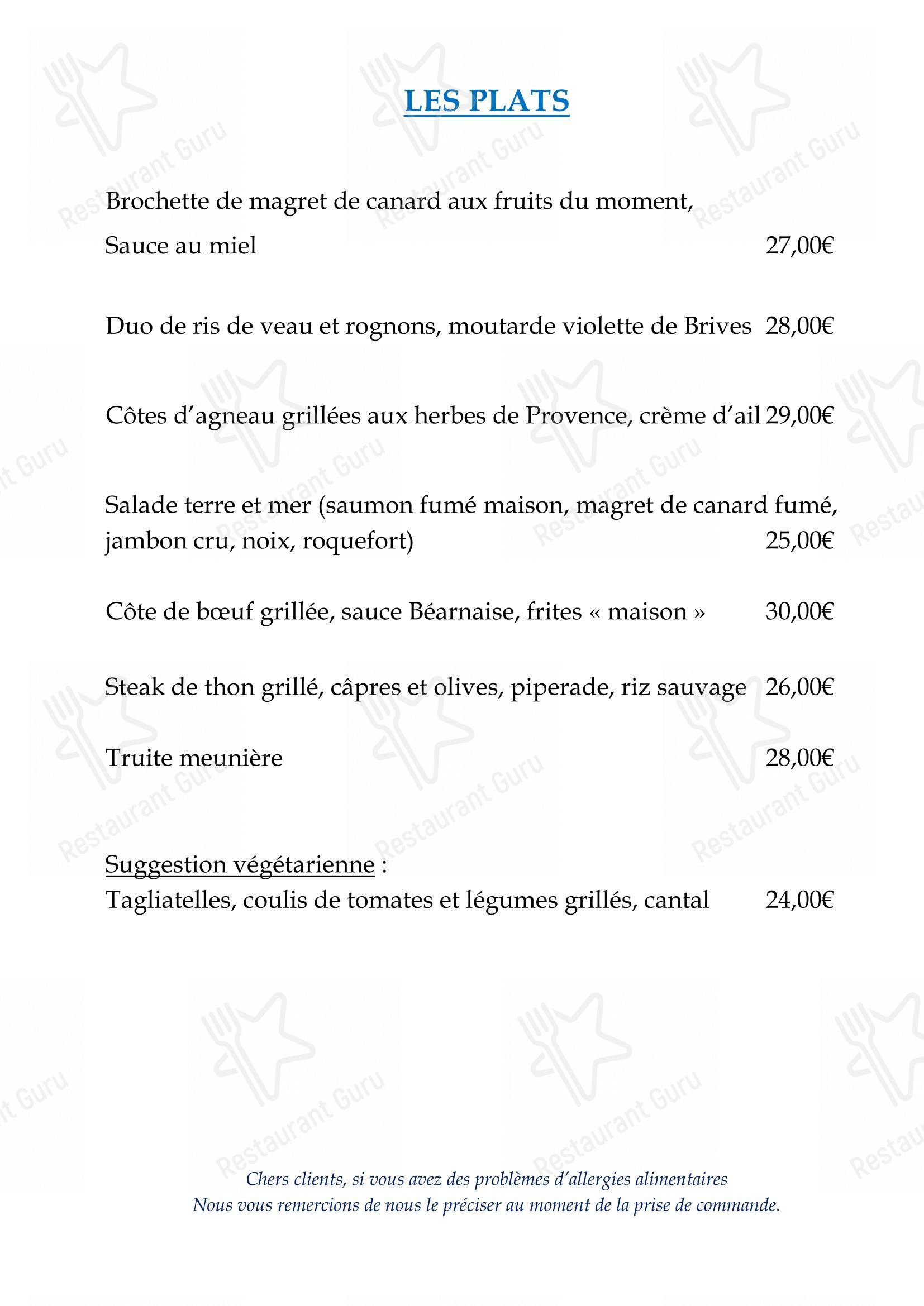 Menu pour Logis Hôtel le Sablier du Temps - Ночное меню
