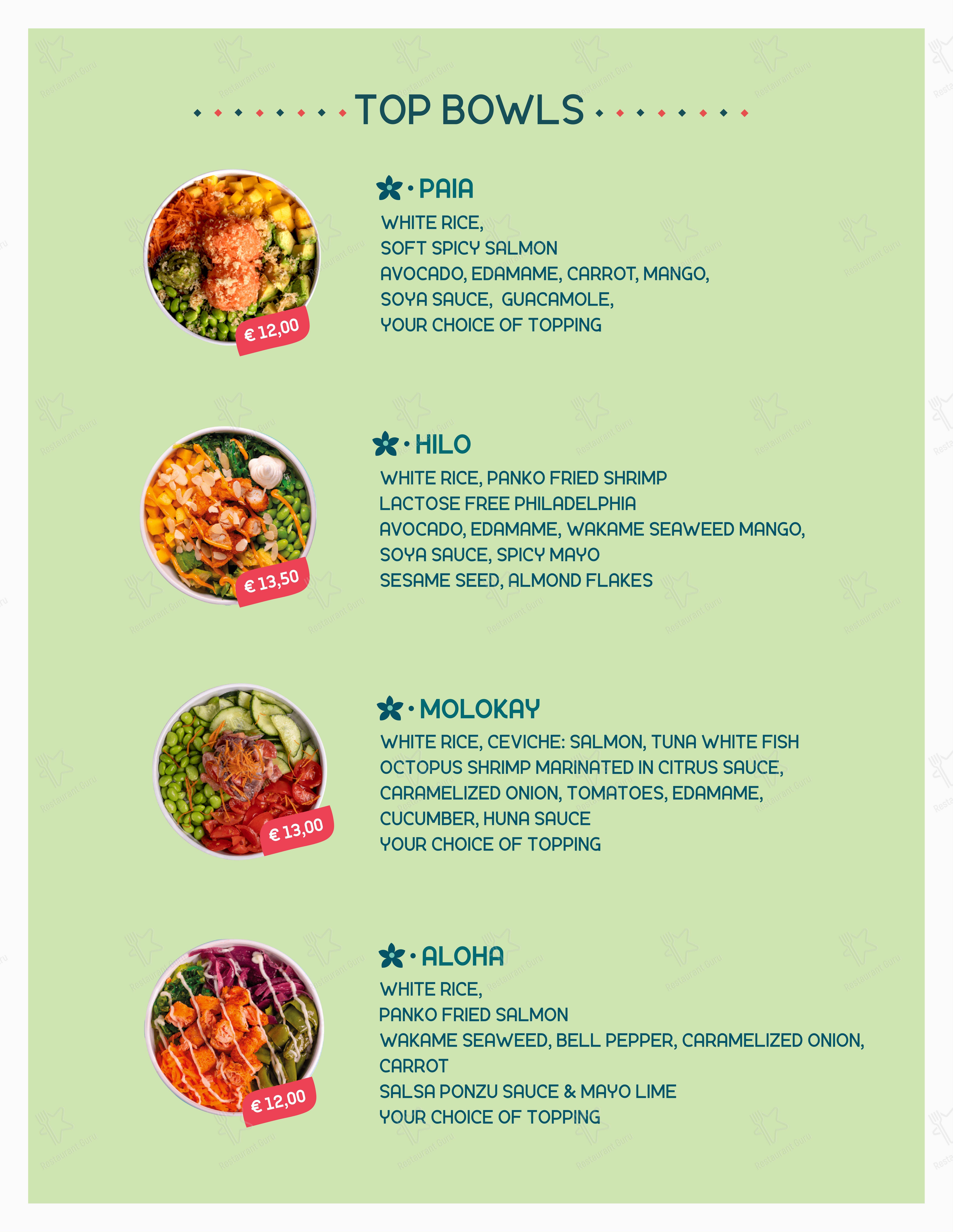 Hula Hawaiian Restaurant in Trani - Menu bar