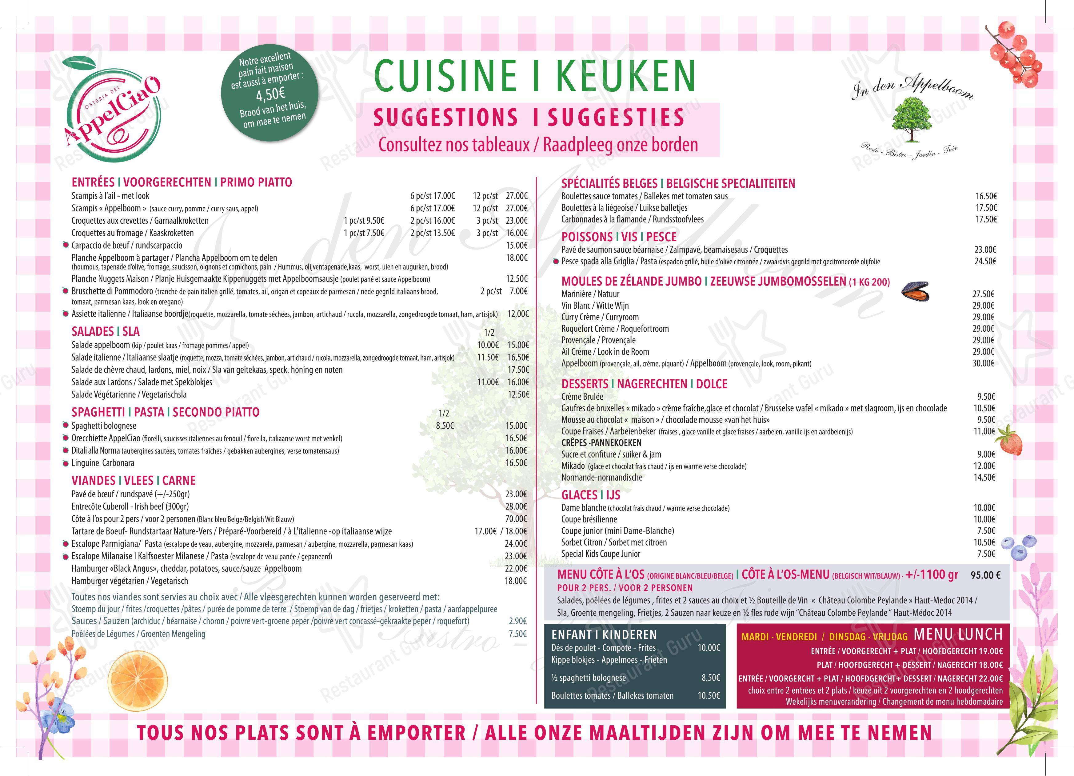 Menu bar pour In den Appelboom dans Anderlecht