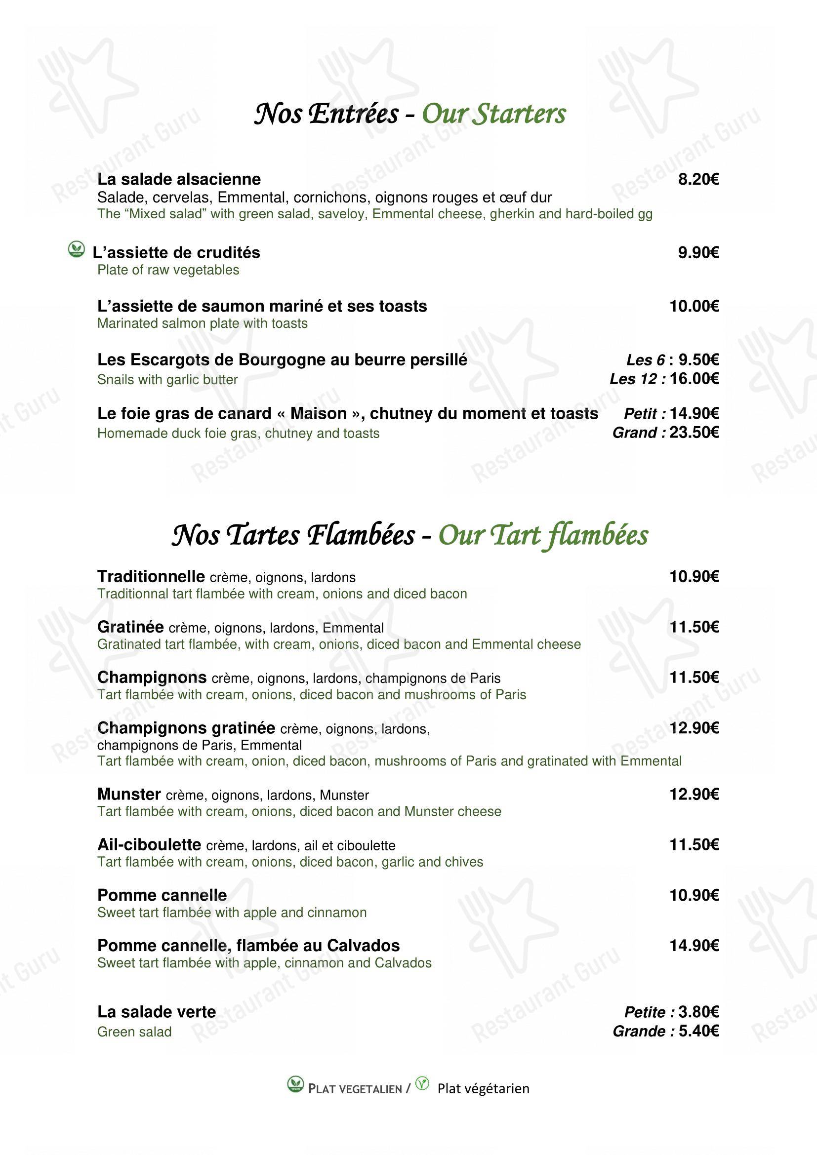 L'Auberge & Trattoria du Ried dans Erstein - Menu