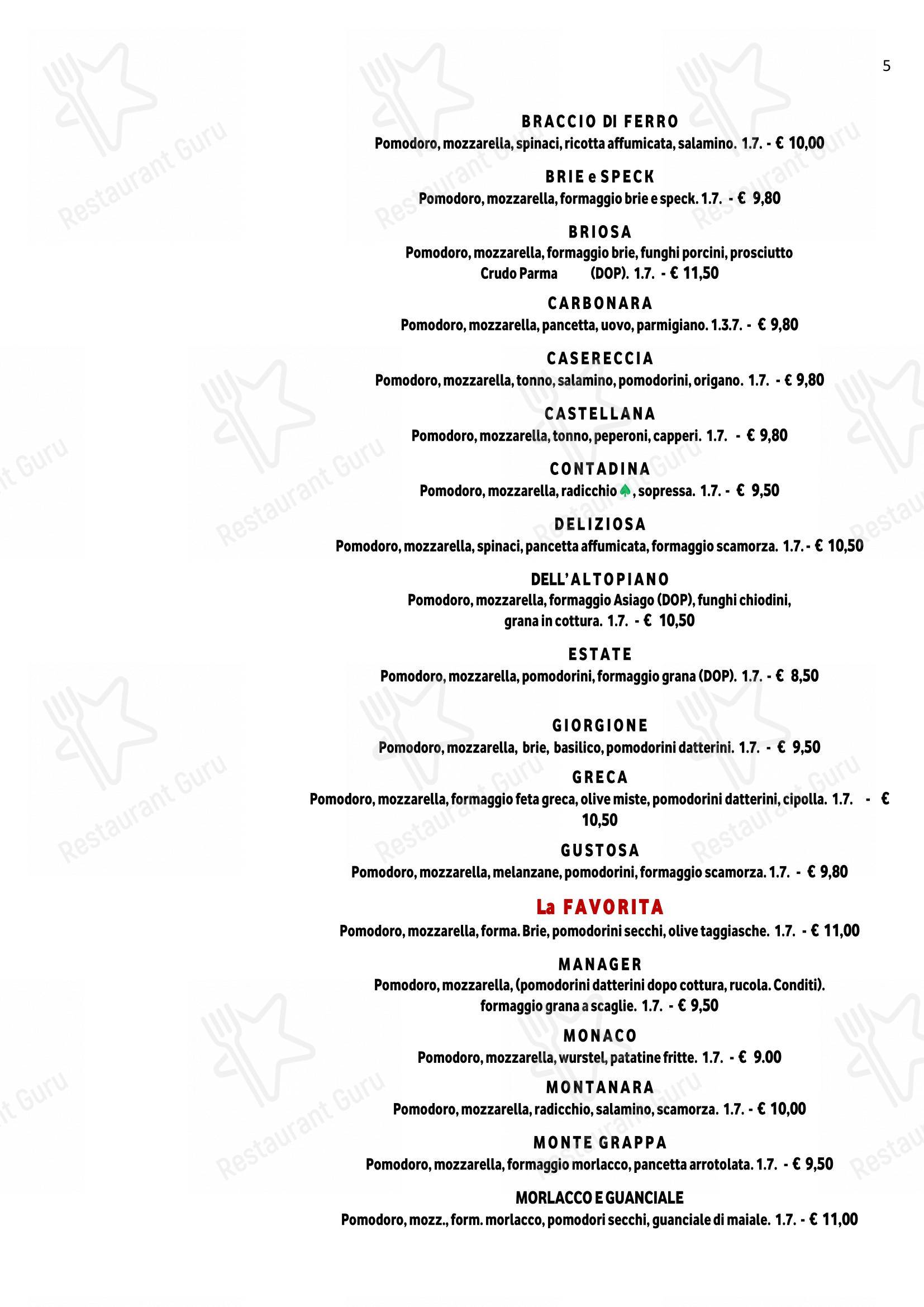 Menu di La Favorita Pizzeria Ristorante - Menu