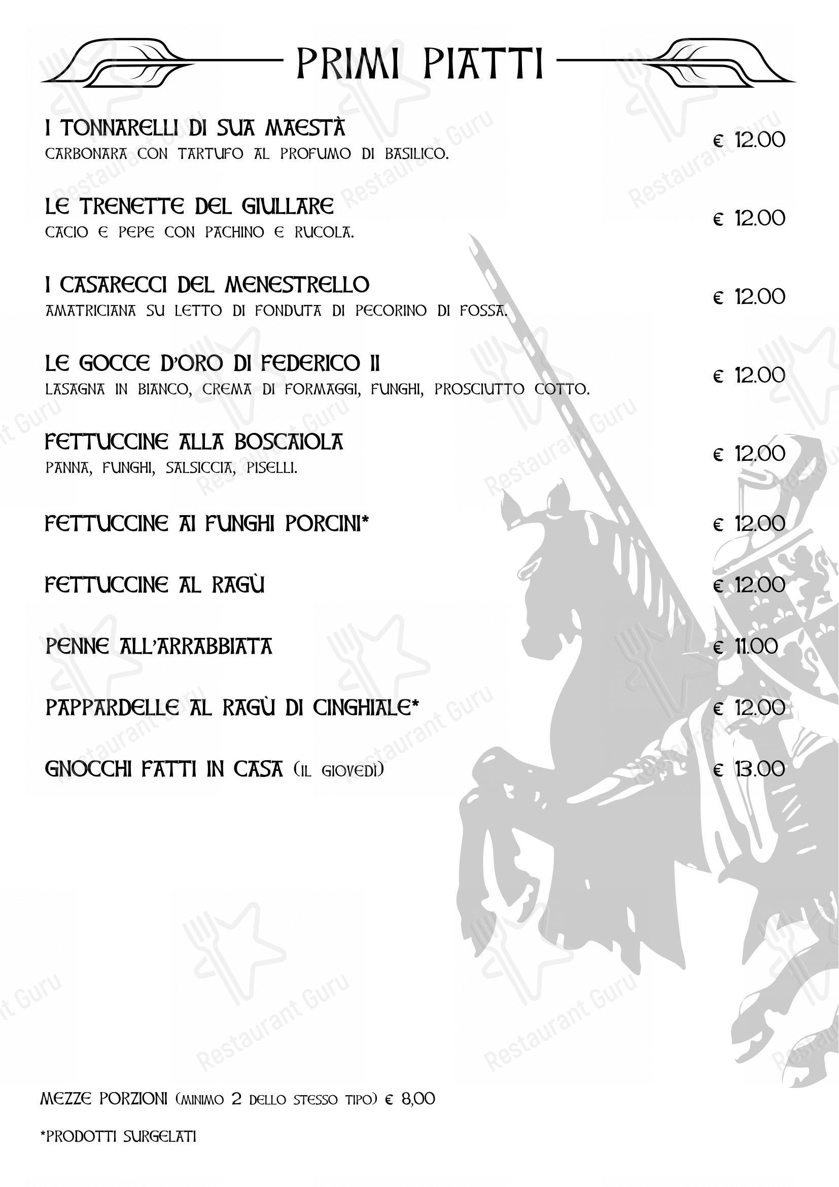 La Locanda Del Cavaliere in Roma - Menu