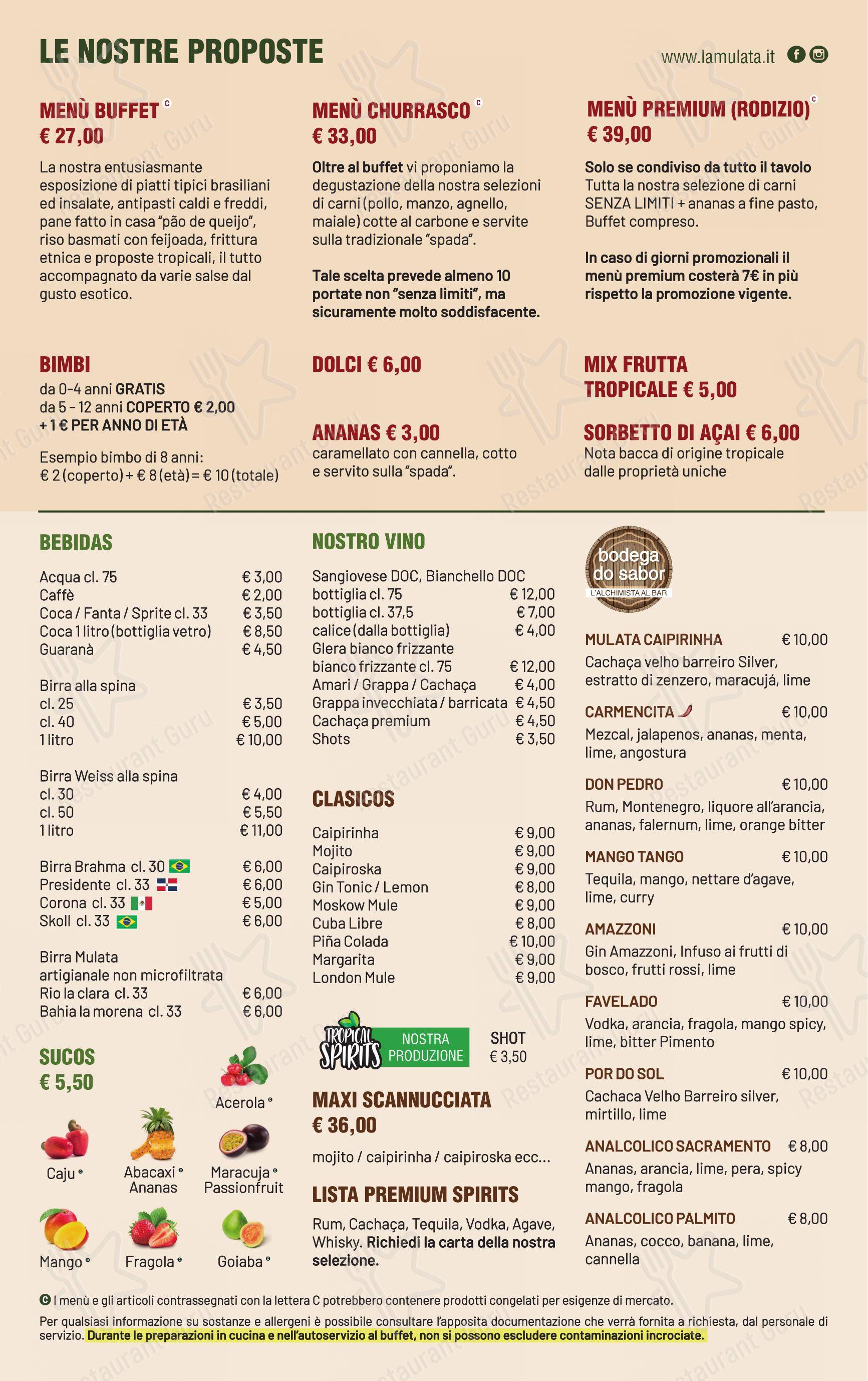 La Mulata Padova in Rubano - Menu bar