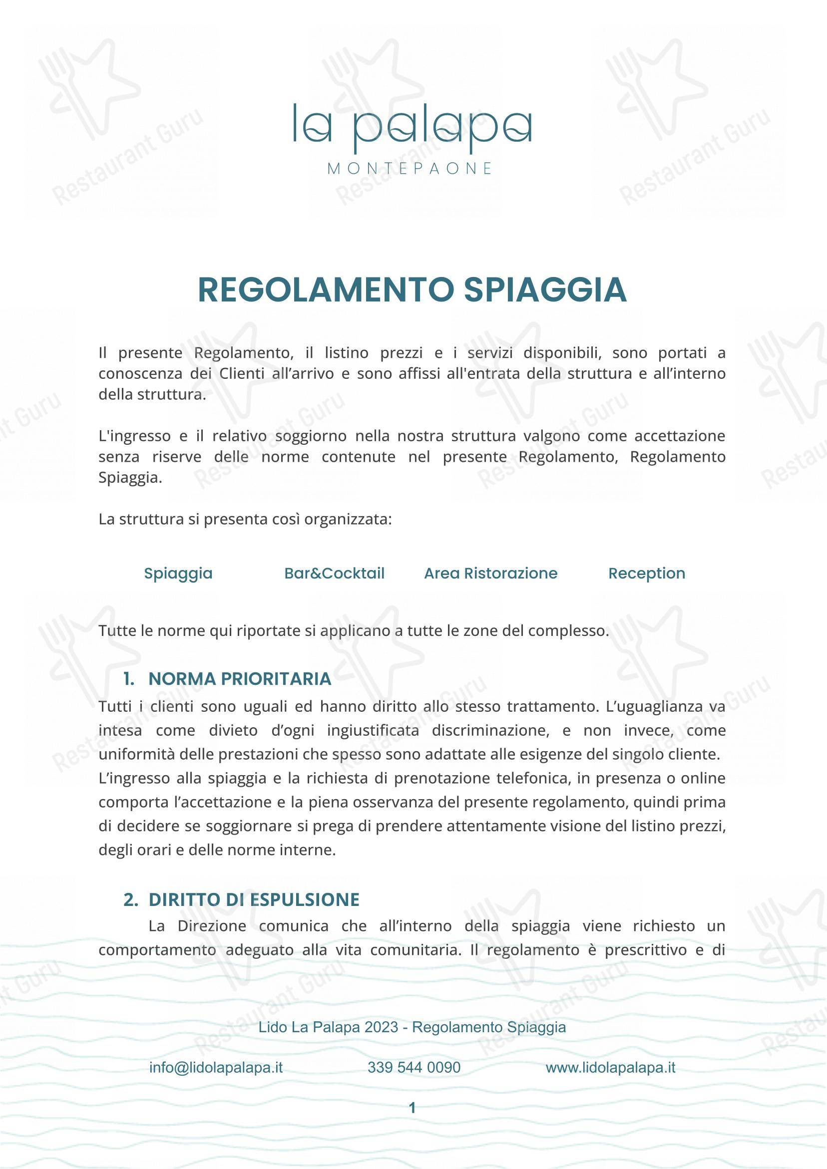 Menu per La Palapa in Montepaone Lido